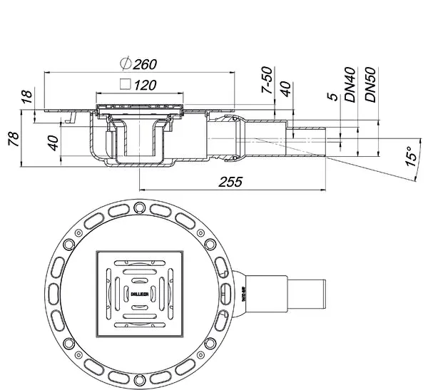 Schallschutzablauf TistoPlan K 12, DN 40/DN 50, 120 x 120 mm Schallschutzablauf TistoPlan K 12, DN 40/DN 50, 120 x 120 mm