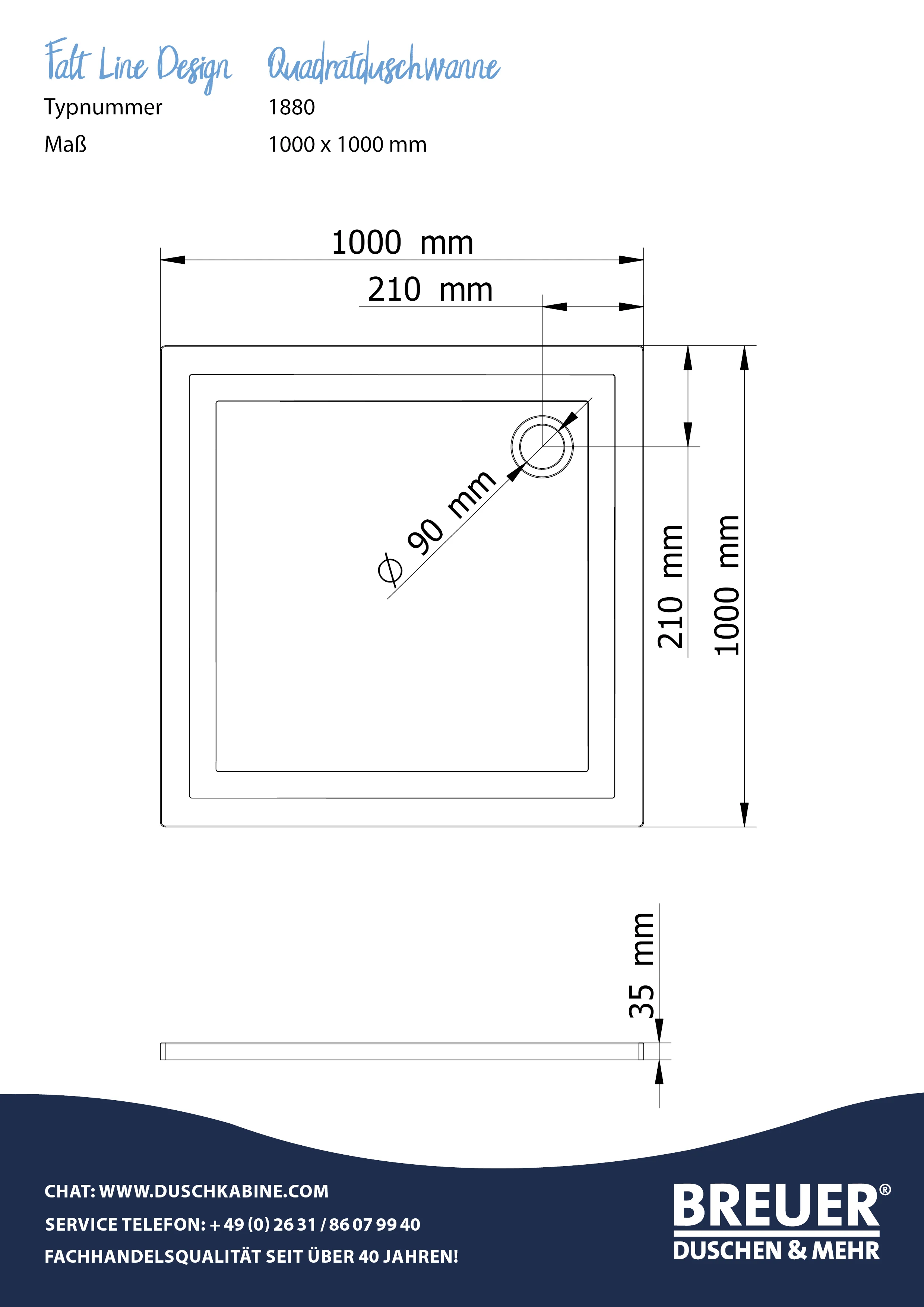 Breuer QUICK 72 Flat Line Design Quadratduschwanne Weiß, 1000 mm × 1000 mm, Höhe 35 cm, Einbaumaß 900/900 mm oder 1000/1000 mm Breuer QUICK 72 Flat Line Design Quadratduschwanne Weiß, 1000 mm × 1000 mm, Höhe 35 cm, Einbaumaß 900/900 mm oder 1000/1000 mm
