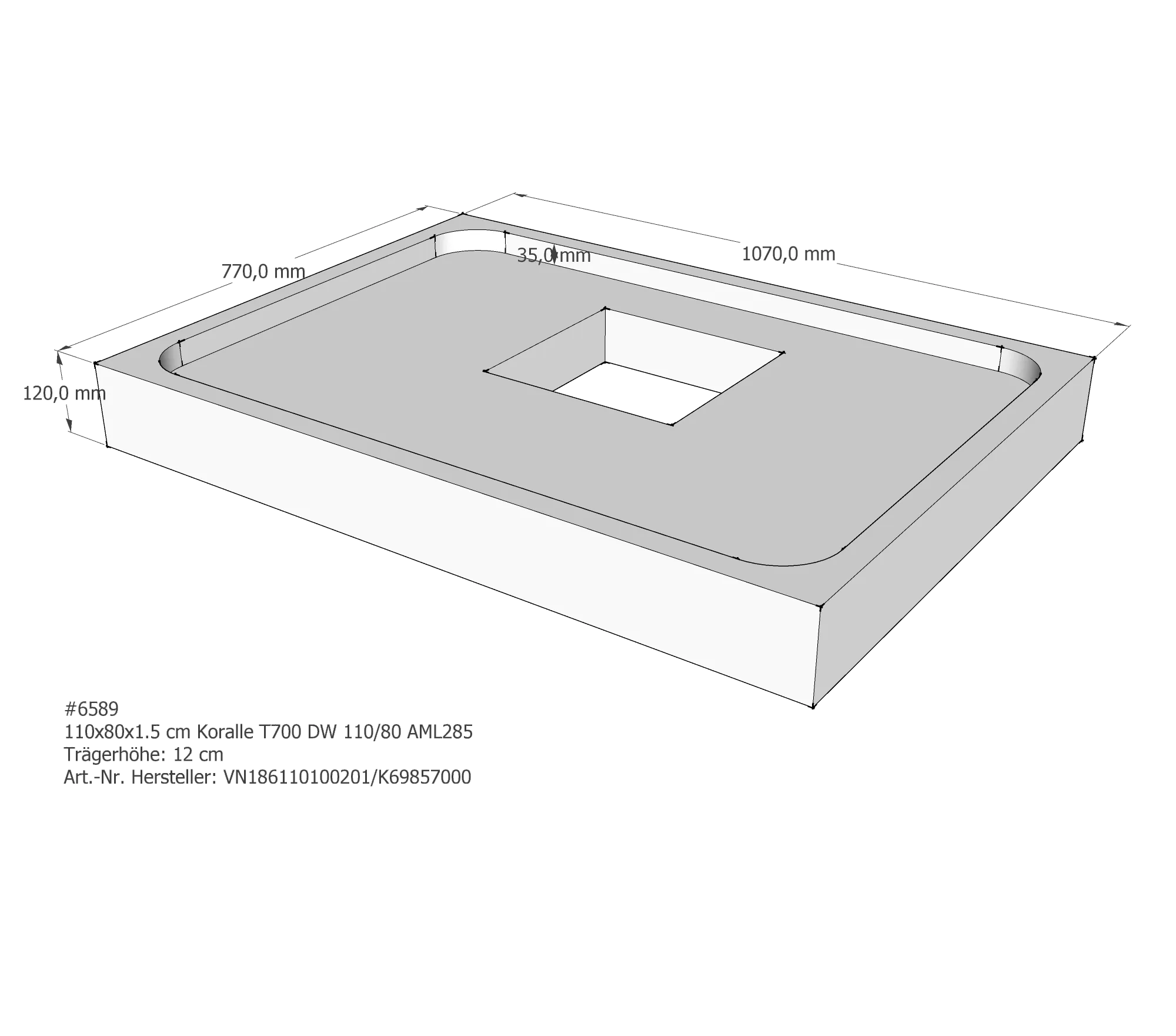 Duschwannenträger für Koralle T700 DW 110/80 110 × 80 × 1,5 cm Duschwannenträger für Koralle T700 DW 110/80 110 × 80 × 1,5 cm