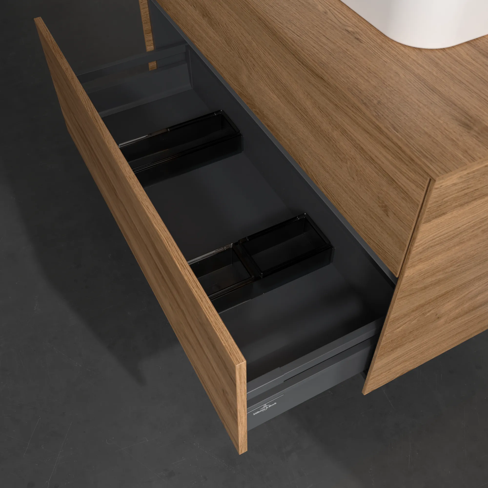 Villeroy & Boch Waschtischunterschrank „Collaro“ 1000 × 548 × 500 mm Kansas Oak, ohne Beleuchtung, für Becken rechts Villeroy & Boch Waschtischunterschrank „Collaro“ 1000 × 548 × 500 mm Kansas Oak, ohne Beleuchtung, für Becken rechts