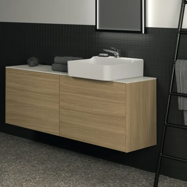 Waschtischplatte Conca, aus Keramik, 1587x373x6mm, Marmor Noir Desir