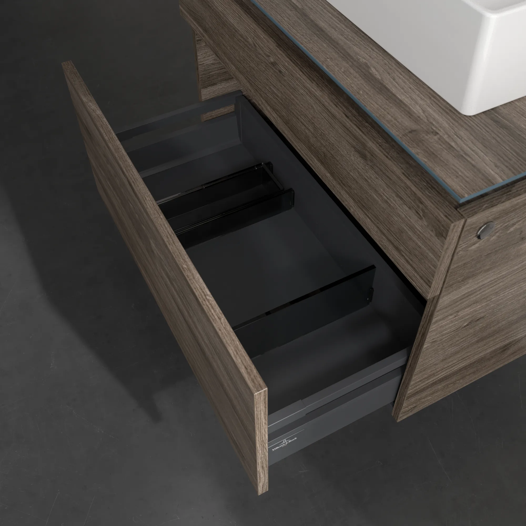 Villeroy & Boch Waschtischunterschrank „Legato“ für Schrankwaschtisch 800 × 550 × 500 mm Stone Oak, für Becken mittig