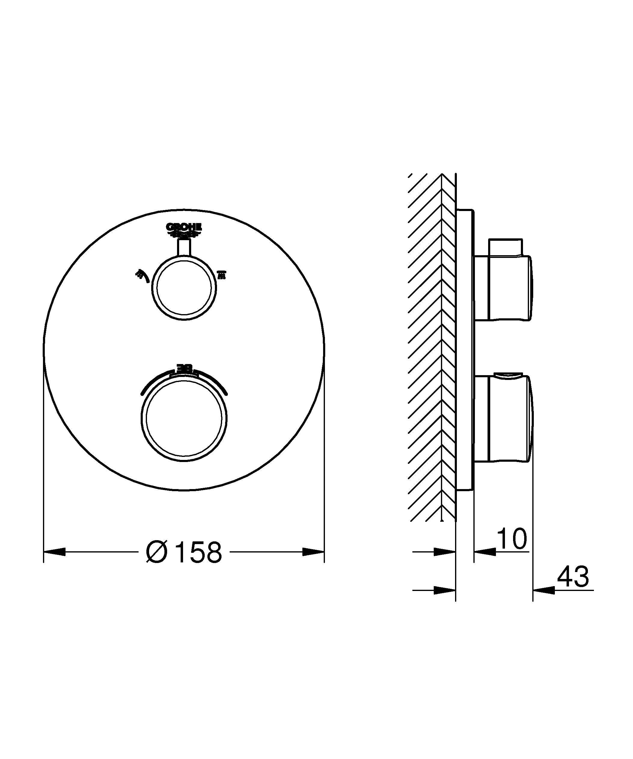 Grohe Unterputz-Armatur „Grohtherm“ Ausladung 0 mm