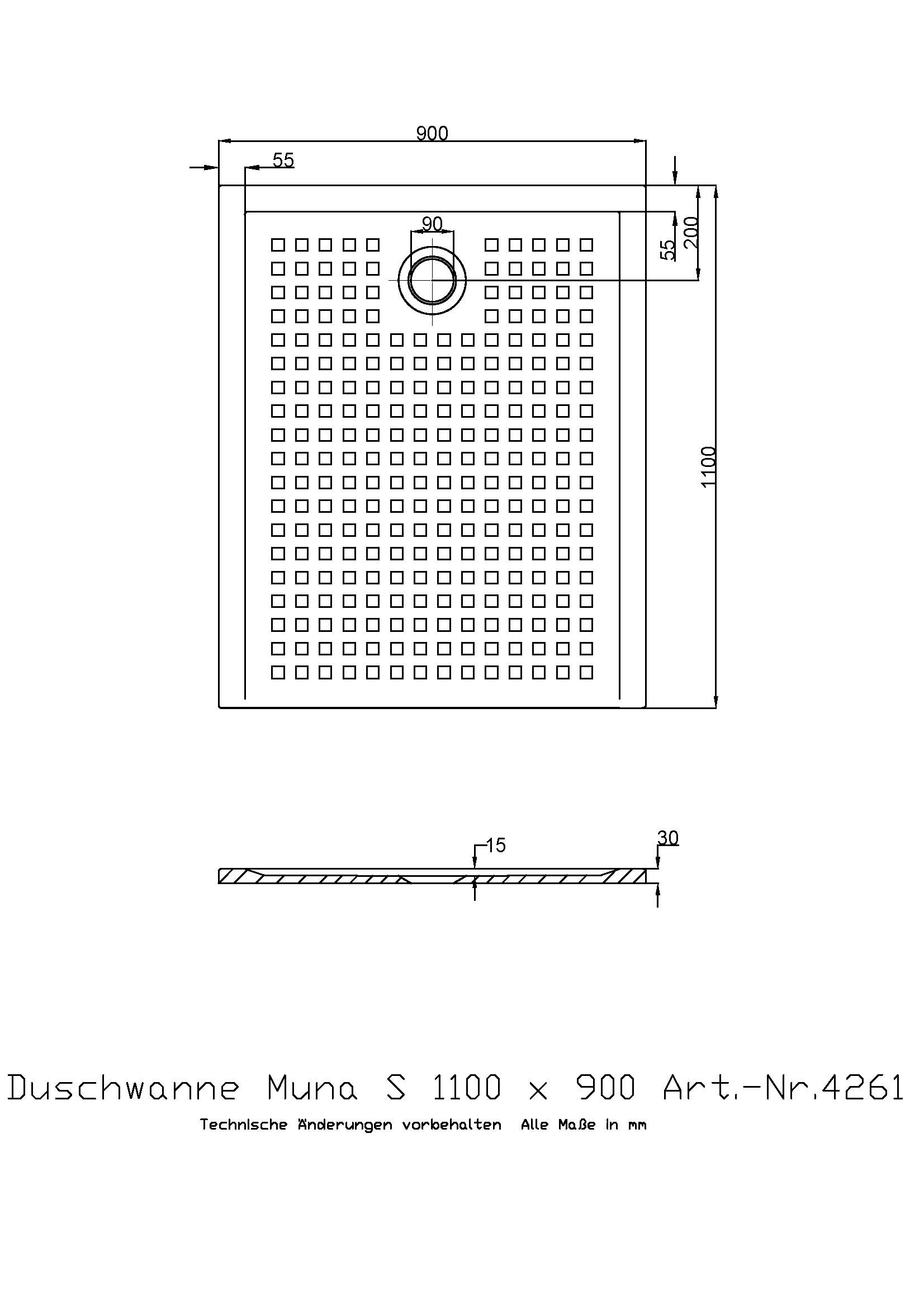 Duschwanne „Muna S“ Rechteck 110 × 90 cm in Weiß