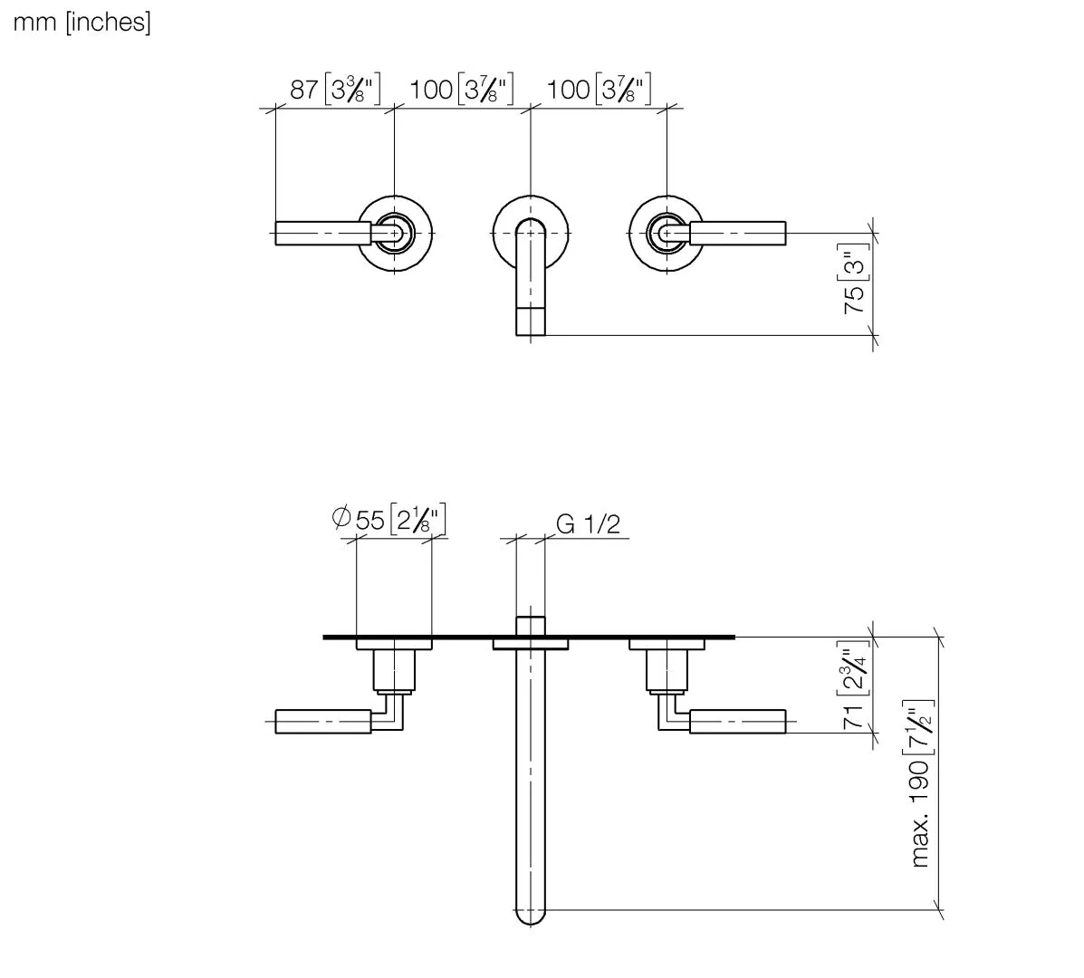 Waschtisch-Wandbatterie ohne Ablaufgarnitur TARA Chrom 36712882