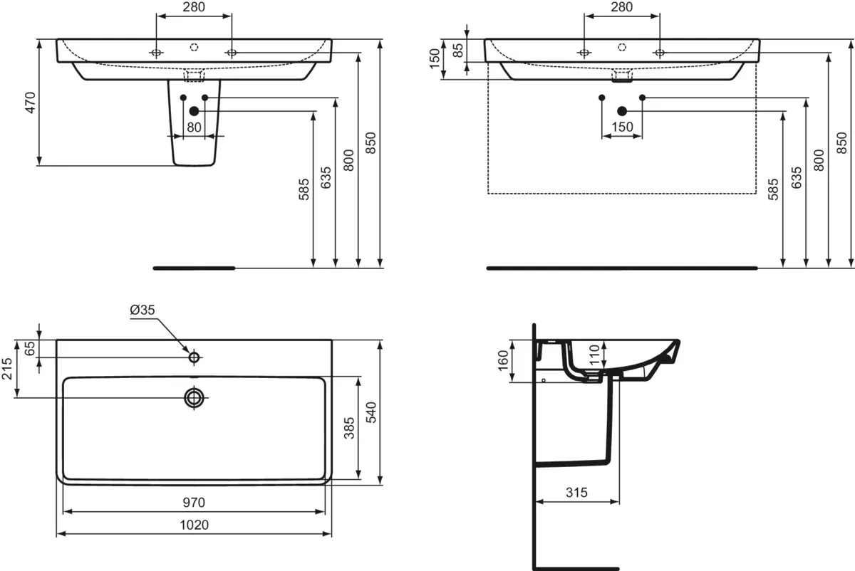 Ideal Standard Waschbecken „i.lifeB“, Hahnlochposition mittig Ideal Standard Waschbecken „i.lifeB“, Hahnlochposition mittig