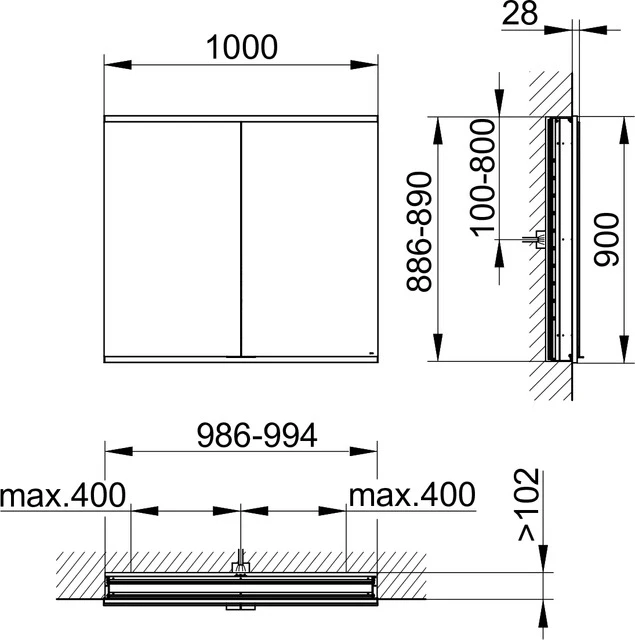 KEUCO Wandeinbau Spiegelschrank 2-türig „Royal Modular 2.0“ in Silber (eloxiert), Unterputz, mit Beleuchtung, mit Steckdose 1000 × 900 × 120 mm KEUCO Wandeinbau Spiegelschrank 2-türig „Royal Modular 2.0“ in Silber (eloxiert), Unterputz, mit Beleuchtung, mit Steckdose 1000 × 900 × 120 mm