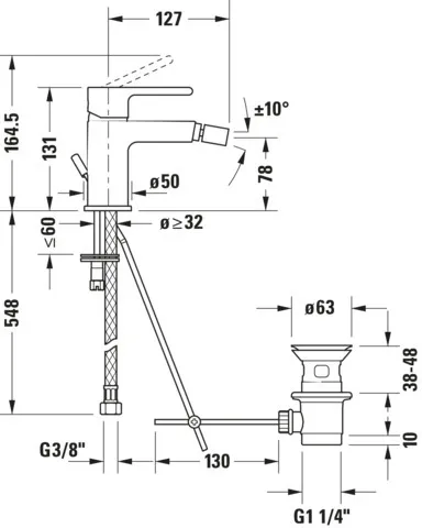 B.2 Einhebel-Bidetmischer Höhe 164,5 Ausladung 127 mm B.2 Einhebel-Bidetmischer Höhe 164,5 Ausladung 127 mm