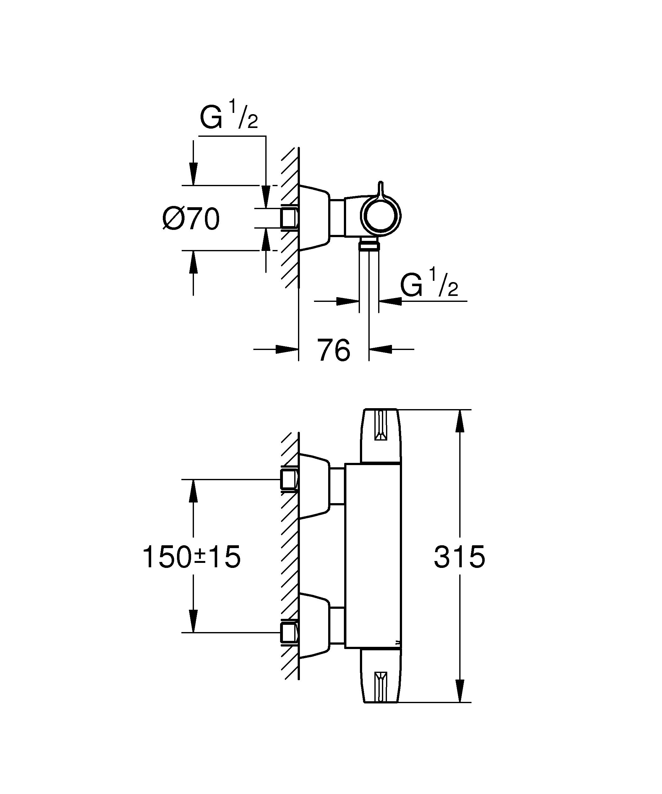 Thermostat-Brausebatterie Grohtherm Special 34667, Wandmontage, chrom