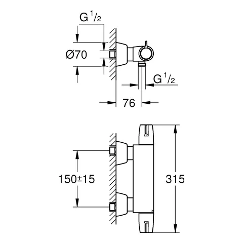 Grohe Grohtherm Special Thermostat-Brausebatterie, ½ Wandmontage chrom Grohe Grohtherm Special Thermostat-Brausebatterie, ½ Wandmontage chrom