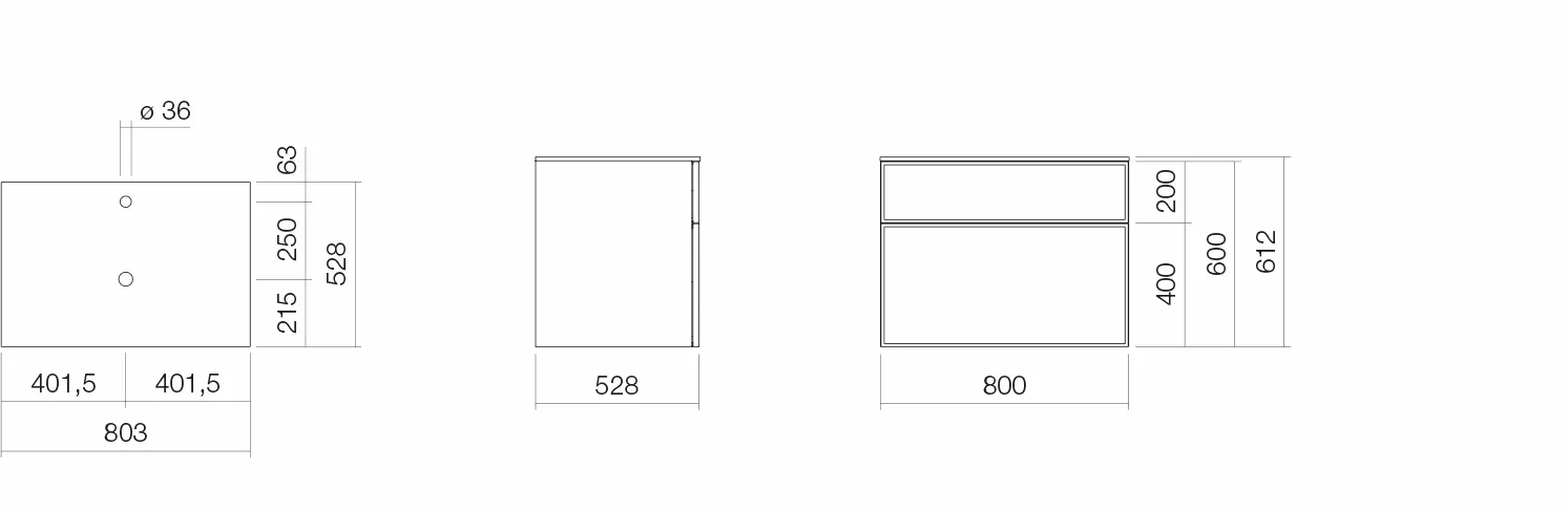 Alape Waschtischunterschrank „Arkta“ 803 × 612 mm Türkisgrau, ohne Hahnlochbohrung, mittig