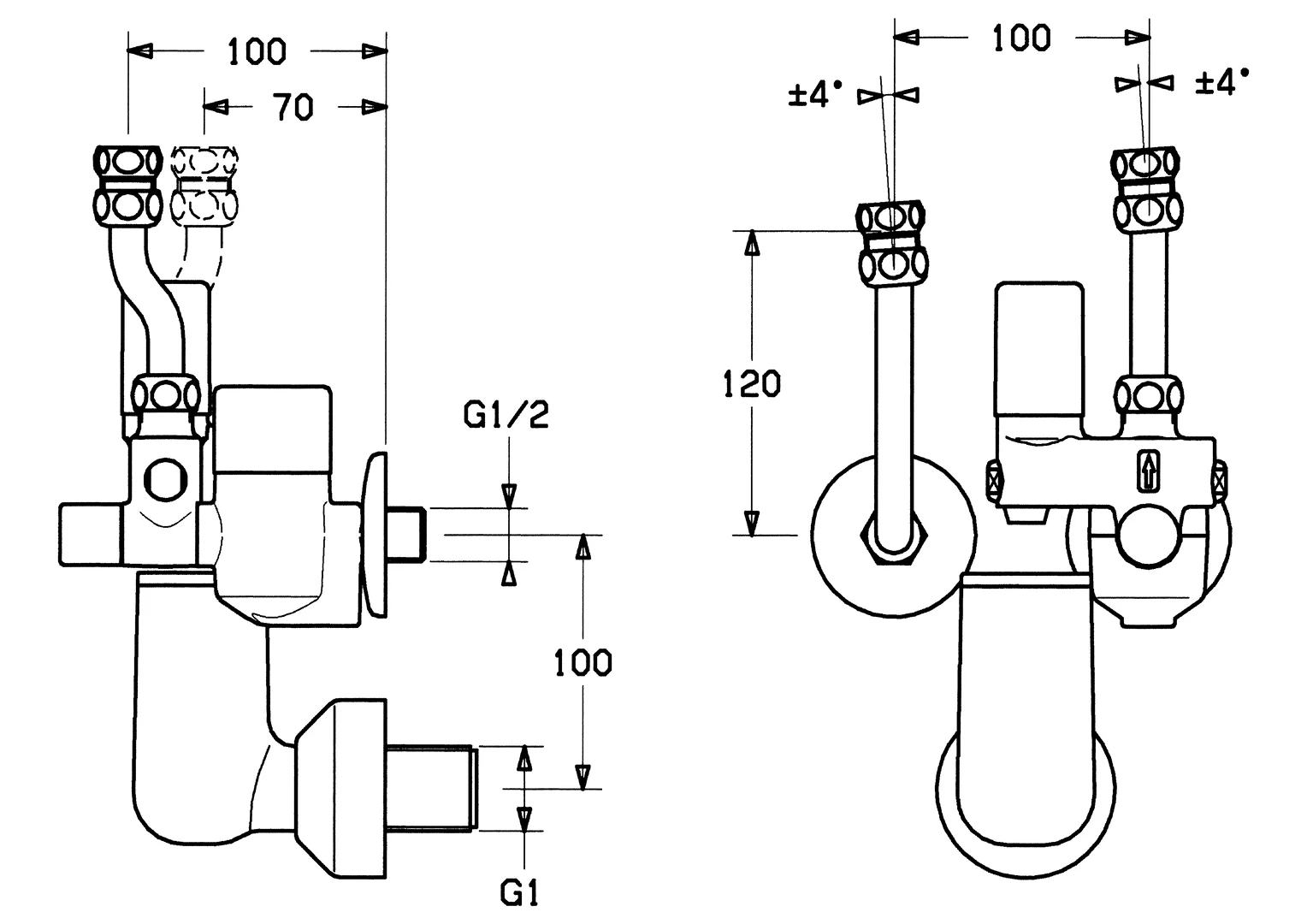 Hansa Regelventil für 1 oder 2 Rohrsysteme Hansa 6330, Wandmontage