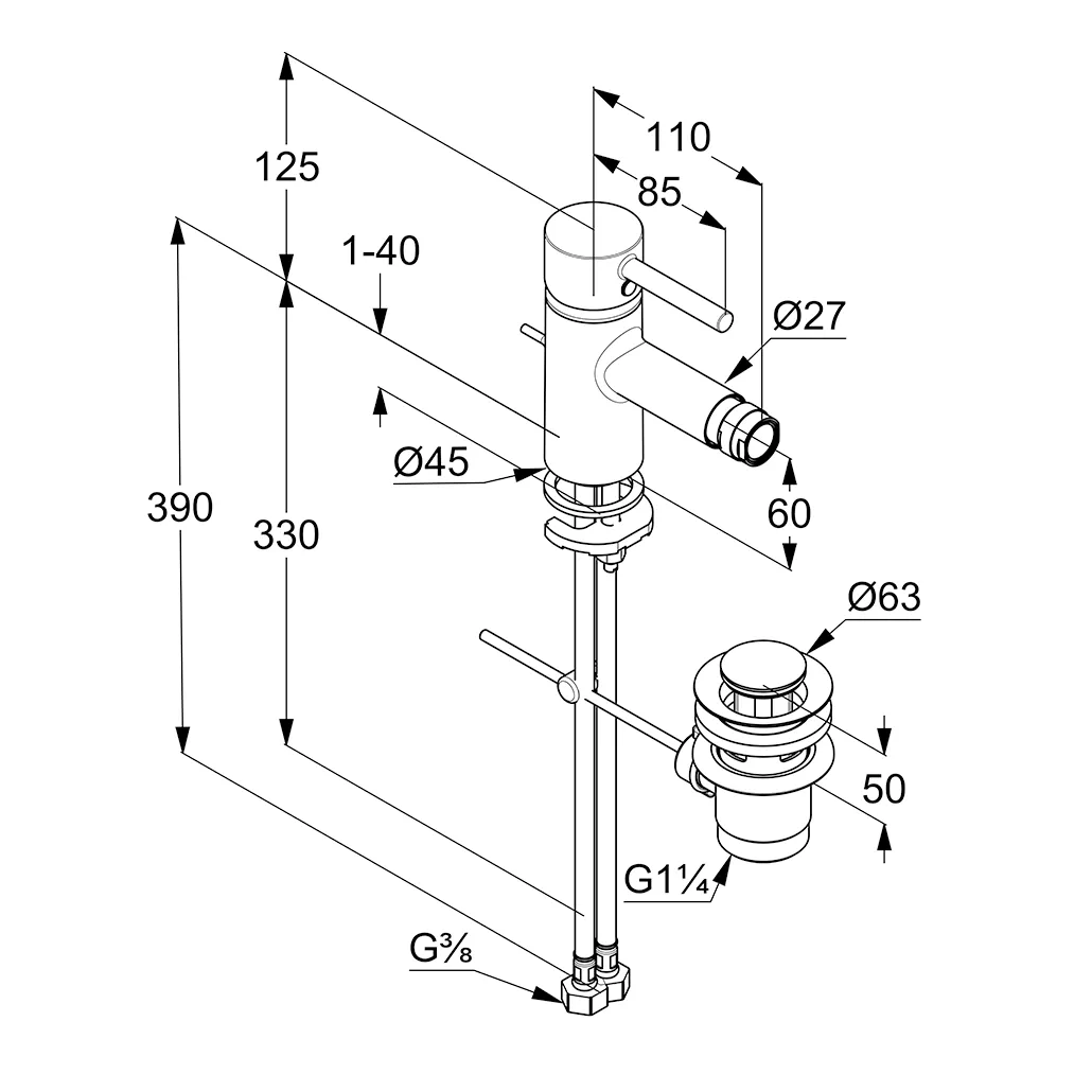 Kludi BOZZ Bidet-Einhandmischer DN 15, mattschwarz