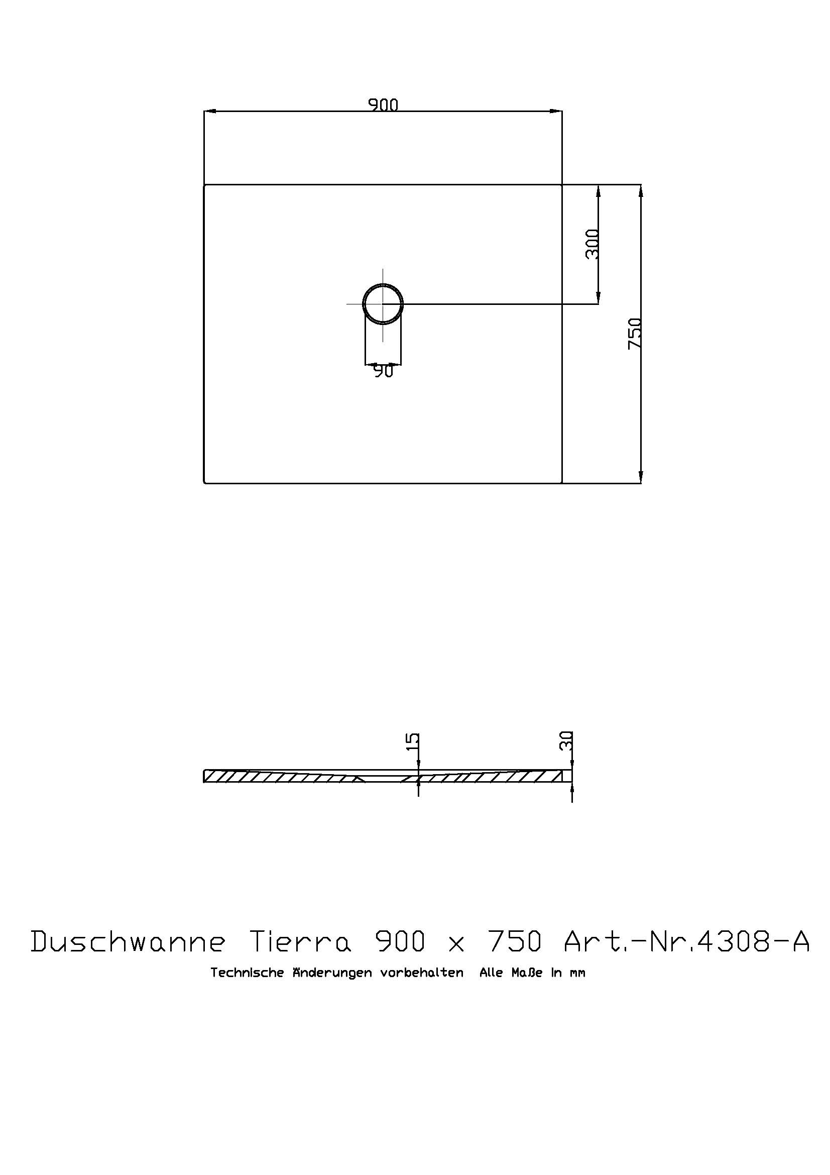 Duschwanne „Tierra“ Rechteck 90 × 75 cm in Weiß