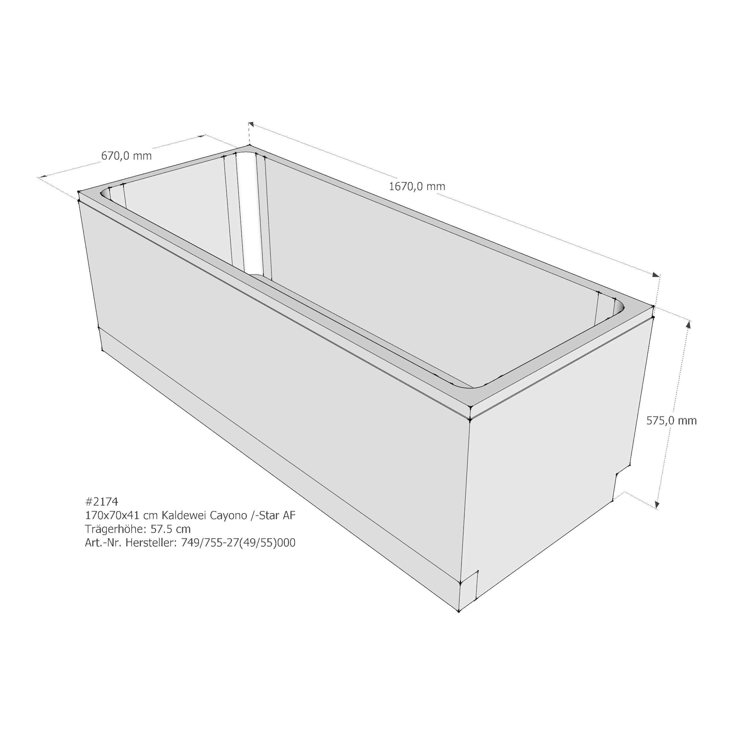 Badewannenträger für Kaldewei Cayono 170 × 70 × 41 cm Breite: 70 cm / Länge: 170 cm Badewannenträger für Kaldewei Cayono 170 × 70 × 41 cm Breite: 70 cm / Länge: 170 cm