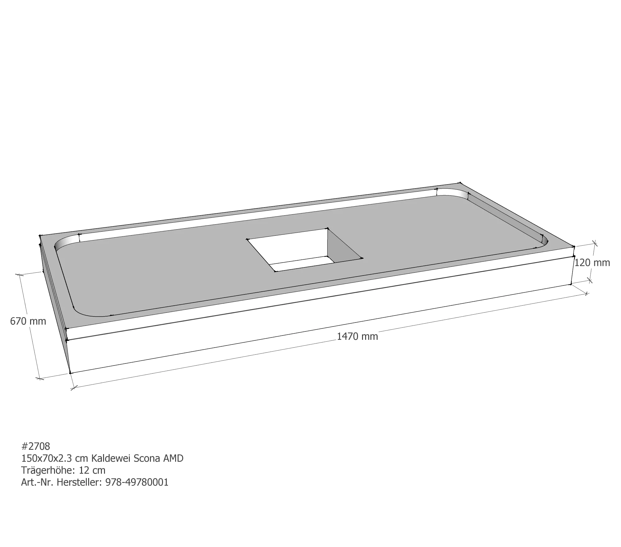Duschwannenträger passend für Kaldewei Scona 150 × 70 × 2,3 cm