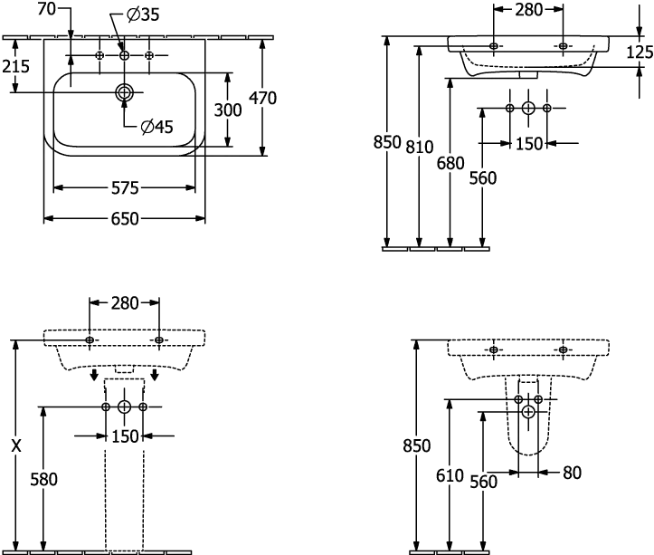 Villeroy & Boch Waschbecken „Architectura“ 650 × 470 × 180 mm, ohne Hahnlochbohrung, für Becken mittig in Weiß Alpin Villeroy & Boch Waschbecken „Architectura“ 650 × 470 × 180 mm, ohne Hahnlochbohrung, für Becken mittig in Weiß Alpin