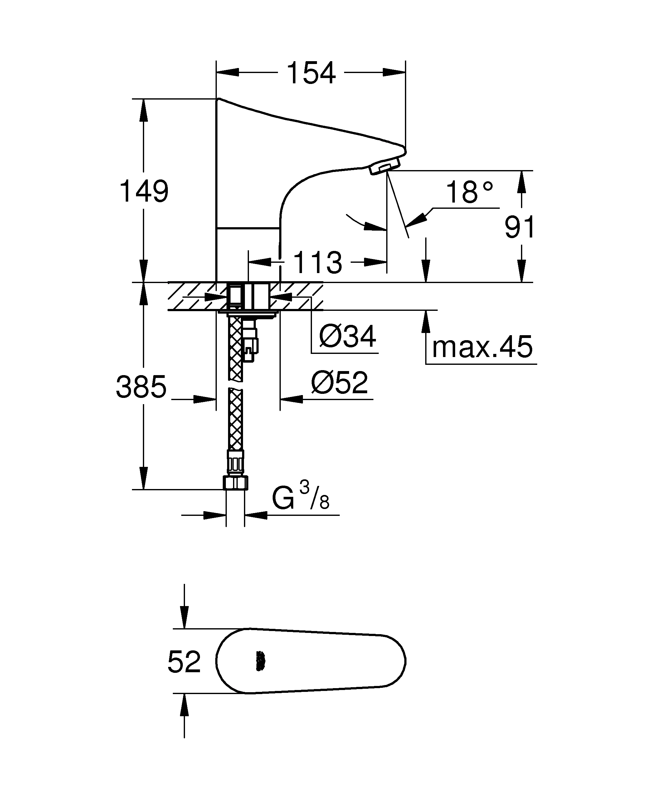 Infrarot-Elektronik für Waschtisch Europlus E 36208_1, ohne Mischung, für kaltes oder vorgemischtes Wasser, 6 V Lithium-Batterie, Typ CR-P2, chrom