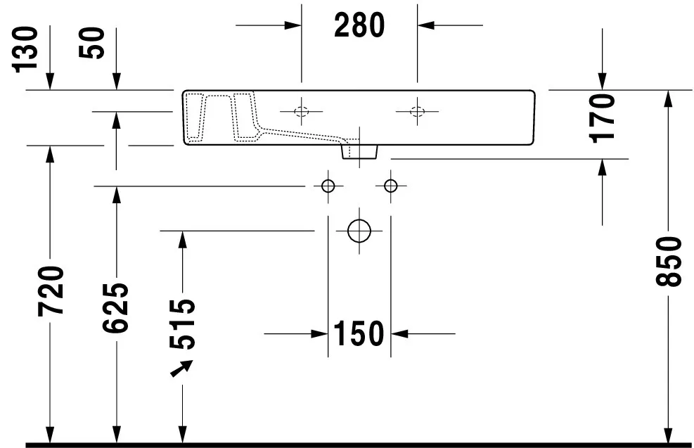 Wandwaschtisch „Vero“, mit Überlauf, Hahnlochposition mittig Wandwaschtisch „Vero“, mit Überlauf, Hahnlochposition mittig