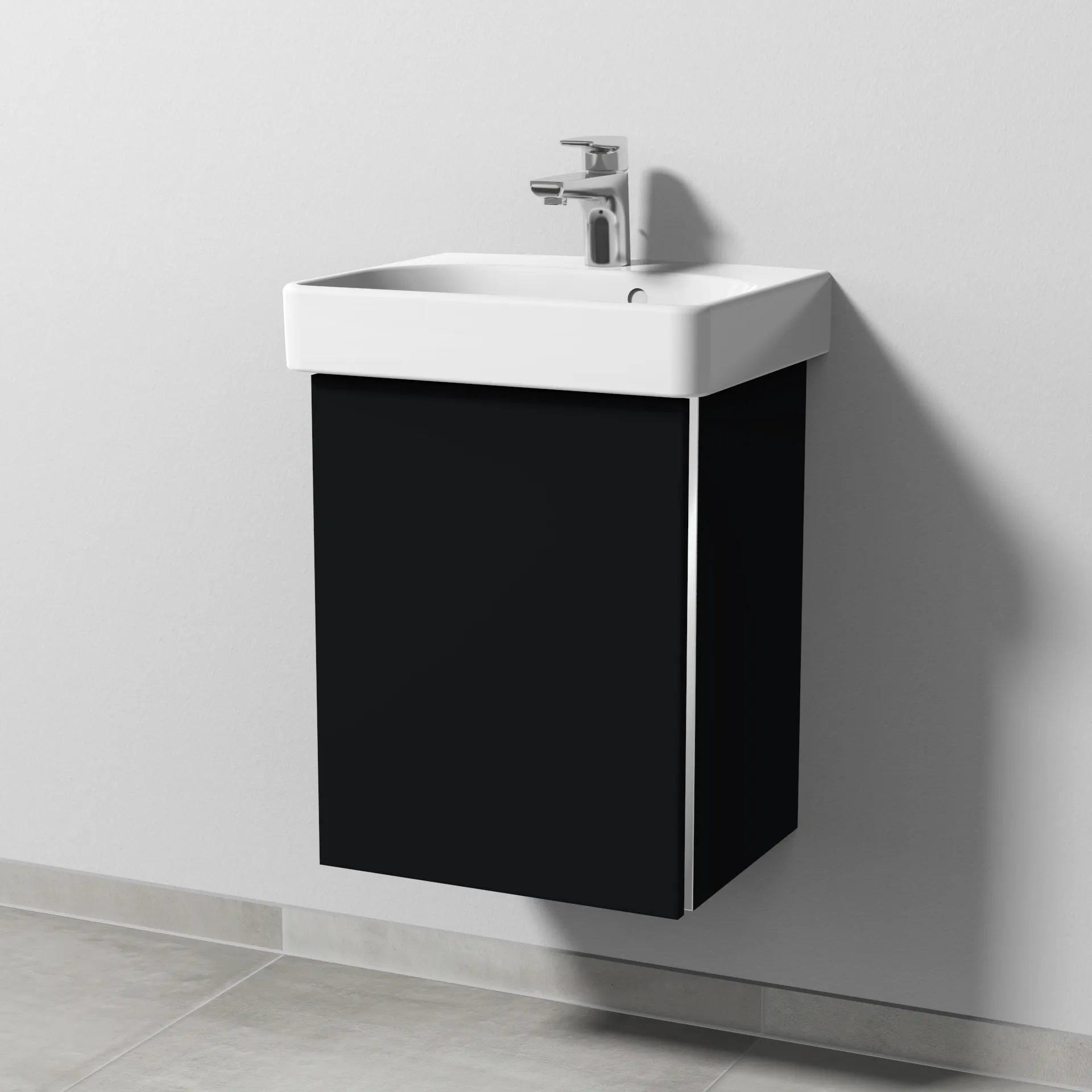 Sanipa Waschtischunterschrank „3way“ passend zu Keramik-Waschtische Smyle Square von Geberit 400 × 523 × 332 mm in Schwarz (matt), Anschlag links