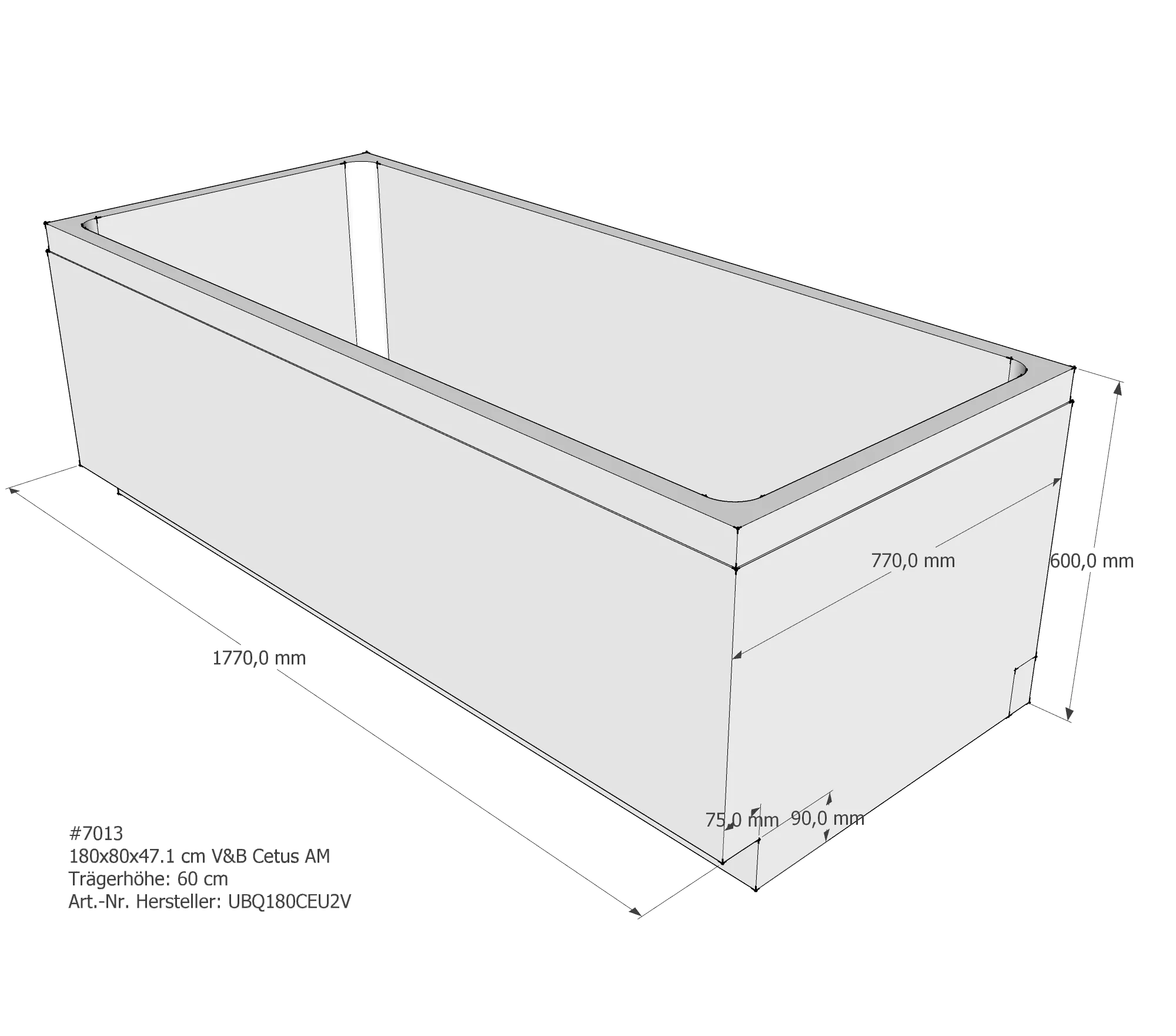 Badewannenträger für Villeroy & Boch Cetus 180 × 80 × 47,1 cm