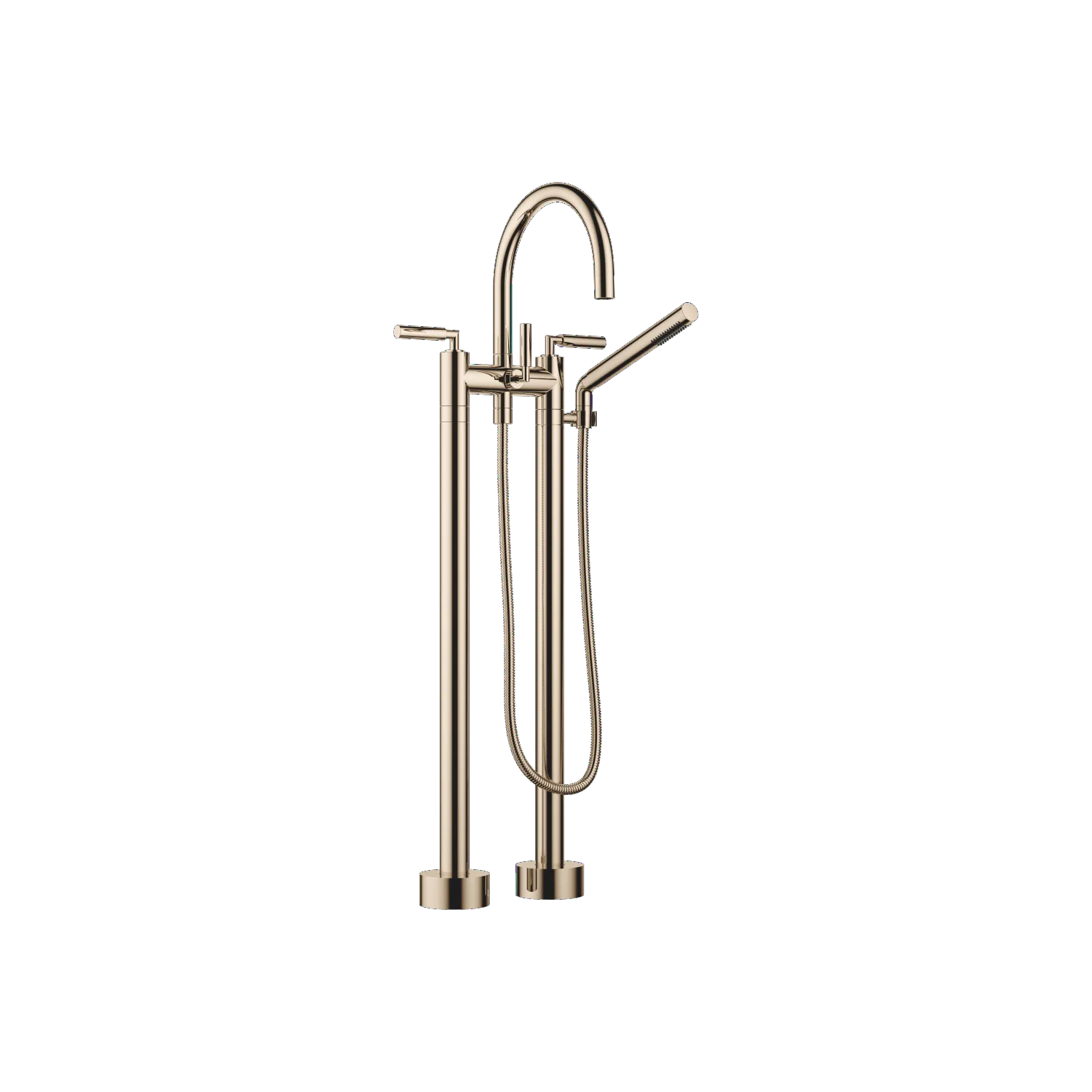 Dornbracht TARA Wannen-Zweilochbatterie, freistehende Montage, Handbrausegarnitur, Champagne (22kt Gold), Ausladung 220 mm, Höhe gesamt 920 mm,