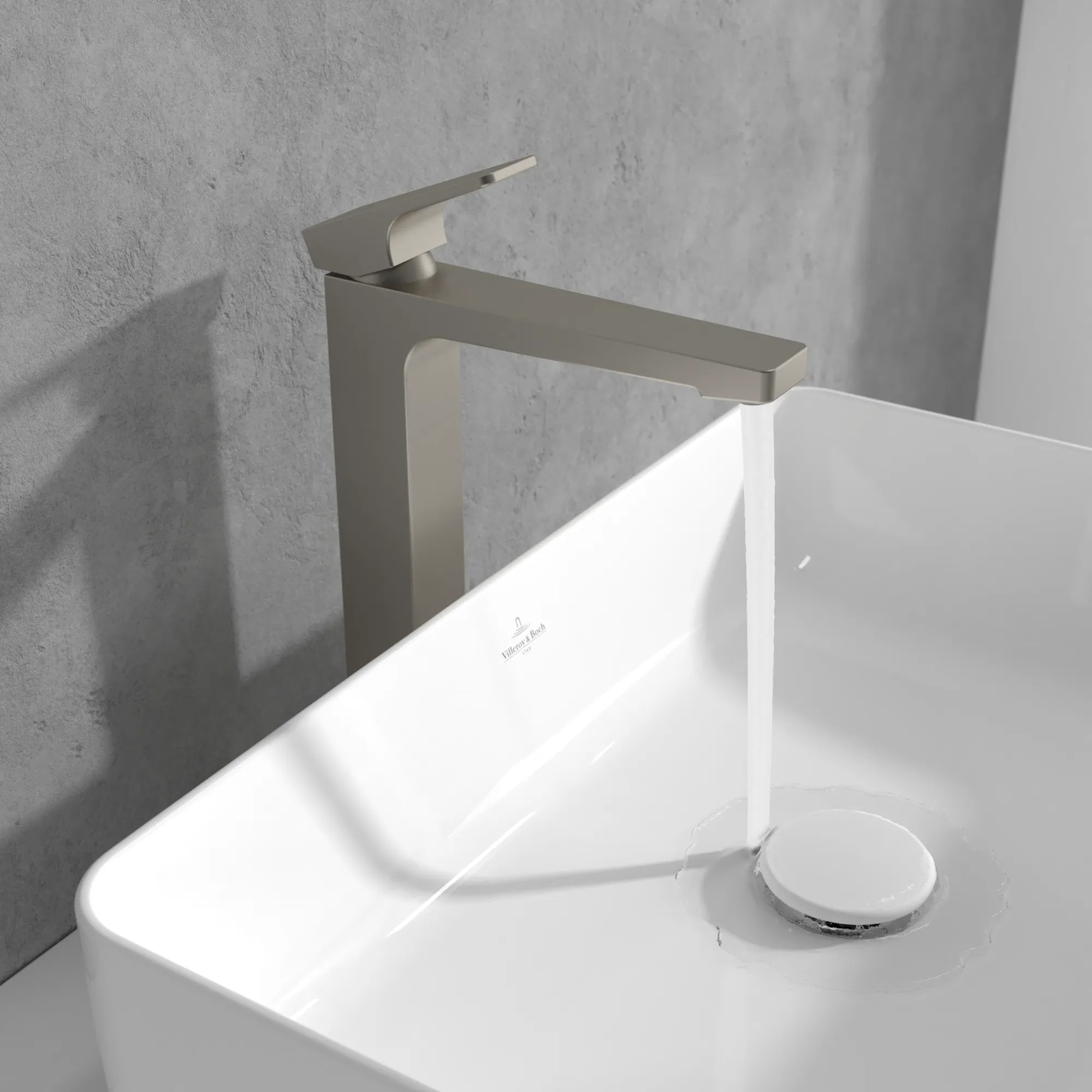 Villeroy & Boch Architectura Square Einhebel-Waschtischarmatur erhöhter Montage, Brushed Nickel Matt, 306 mm Höhe, 50 x 211 mm Maße Villeroy & Boch Architectura Square Einhebel-Waschtischarmatur erhöhter Montage, Brushed Nickel Matt, 306 mm Höhe, 50 x 211 mm Maße