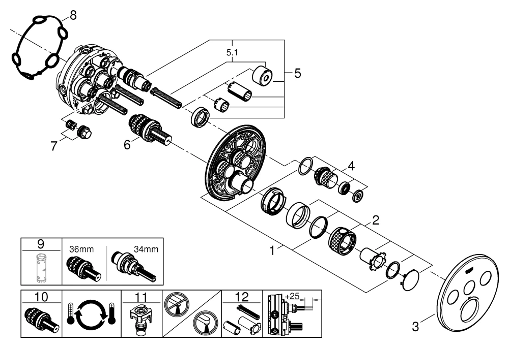Grohe Grohtherm SmartControl Thermostat, Unterputz, 3 Absperrventile, Fertigmontageset für Rapido SmartBox, Wandrosette rund, chrom Grohe Grohtherm SmartControl Thermostat, Unterputz, 3 Absperrventile, Fertigmontageset für Rapido SmartBox, Wandrosette rund, chrom