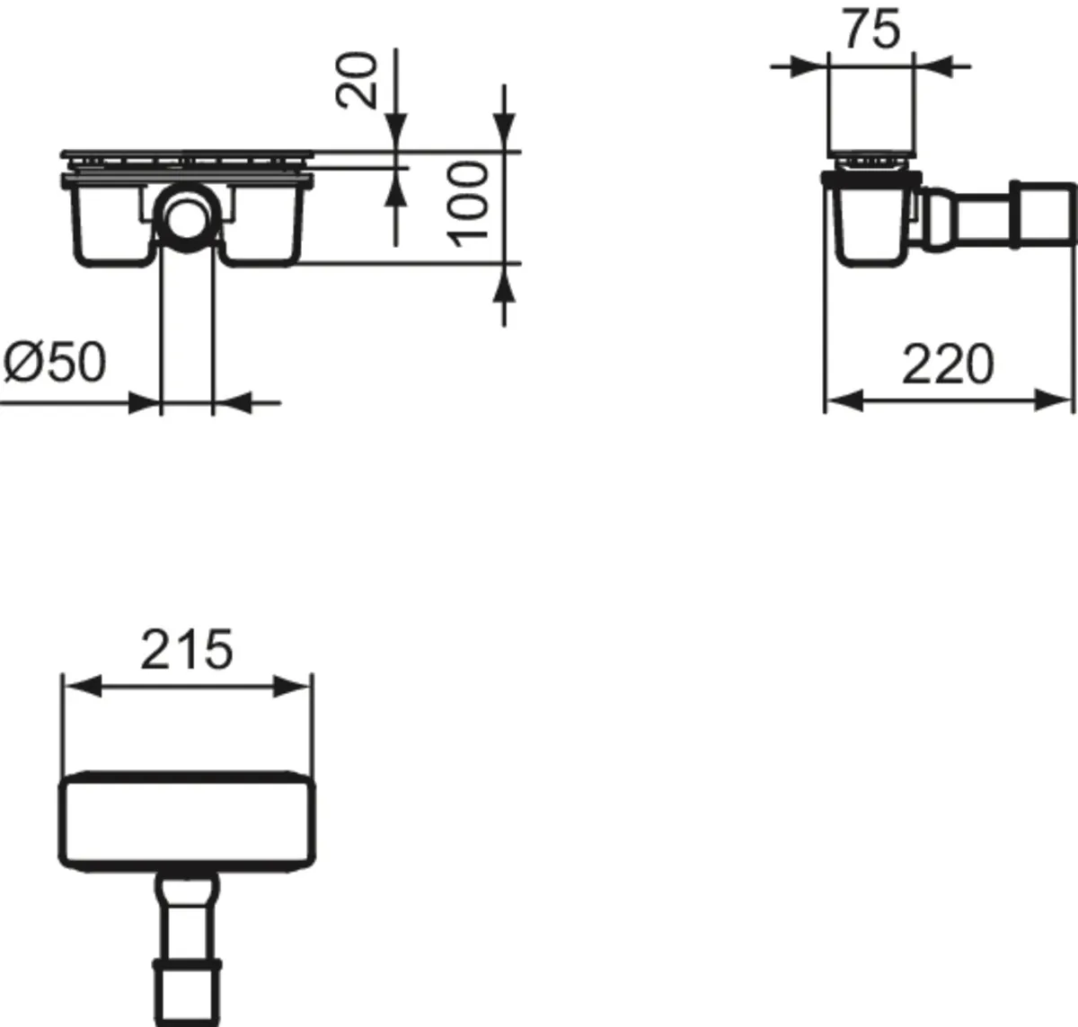 Ideal Standard Ablaufgarnitur für Duschwannen „UltraFlatNew“ Modell T5447AA in Schwarz Matt