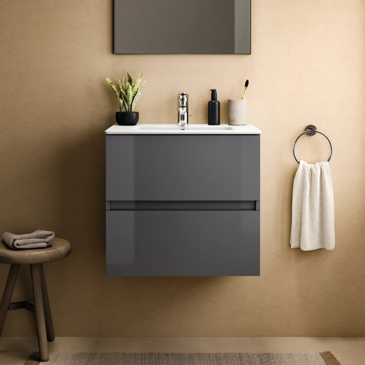 Ideal Standard Waschtischunterschrank „Eurovit+“ 60 × 55 × 44 cm Hochglanz grau lackiert Ideal Standard Waschtischunterschrank „Eurovit+“ 60 × 55 × 44 cm Hochglanz grau lackiert