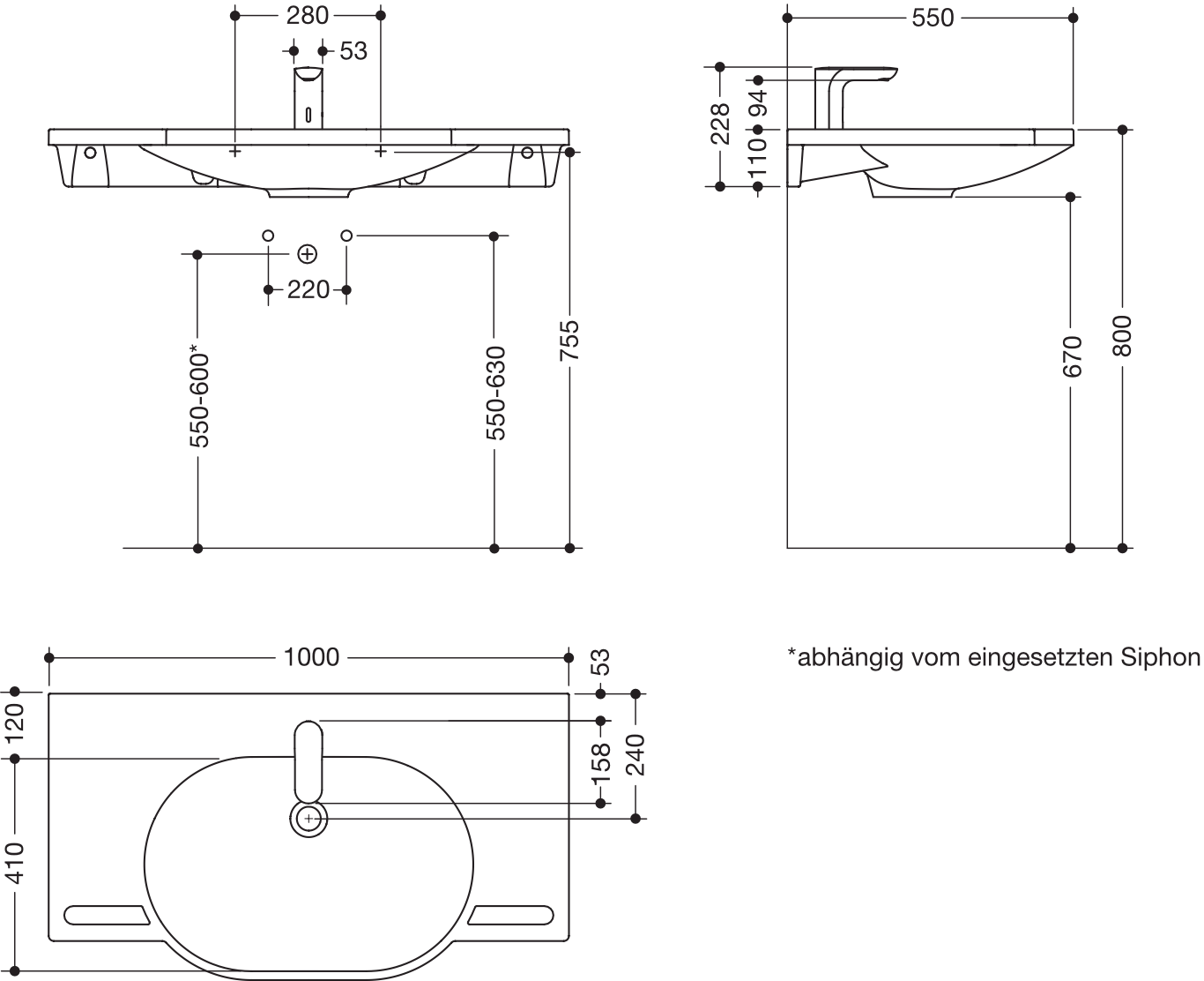 Set-Waschtisch und Armatur 100 × 55 × 11 cm