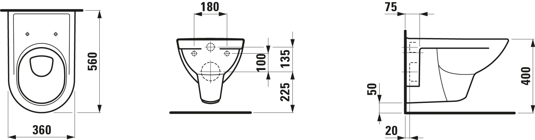 Laufen Wand-Tiefspül-WC „Pro“ 360 × 350 × 560 mm in Weiß Laufen Wand-Tiefspül-WC „Pro“ 360 × 350 × 560 mm in Weiß