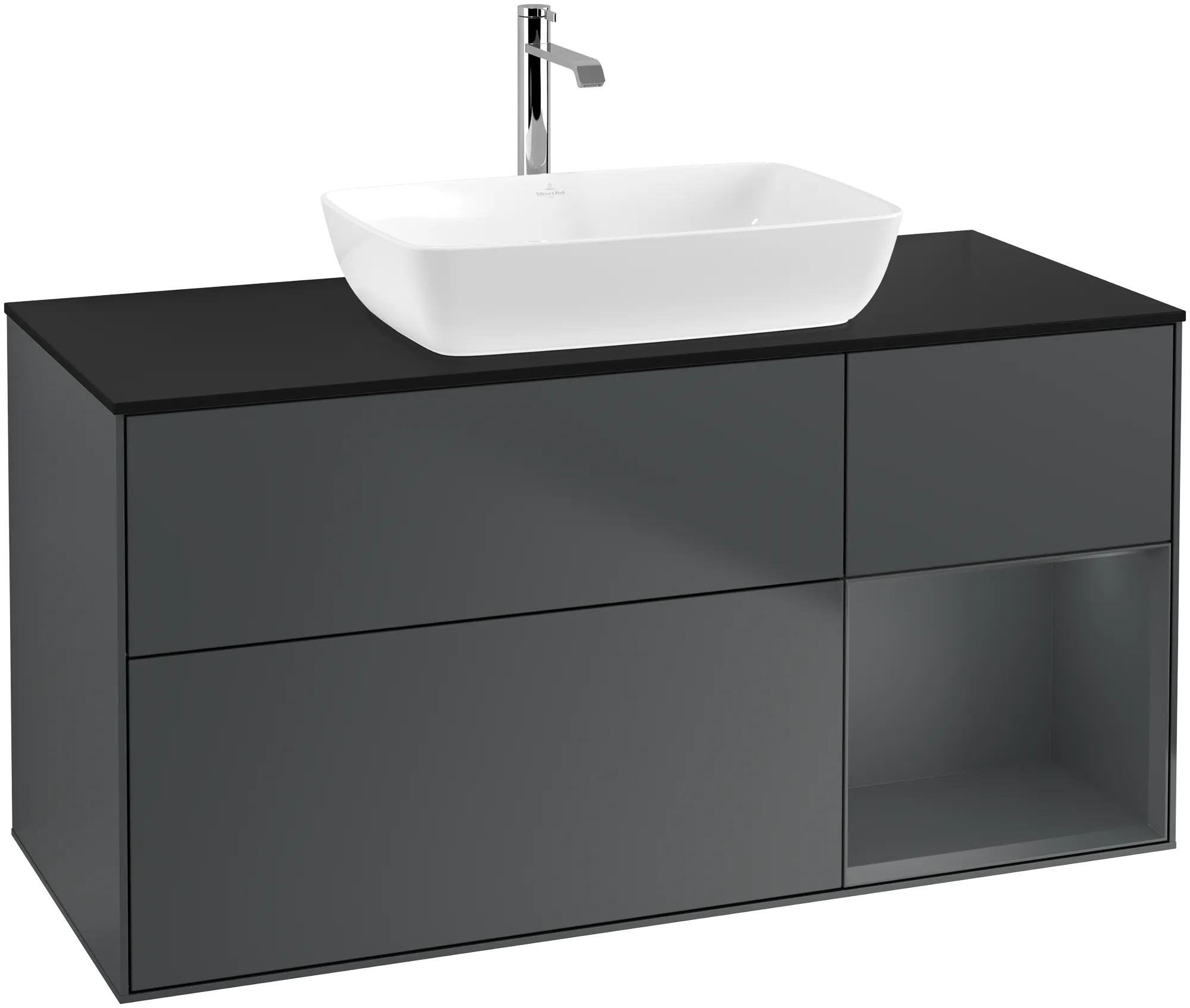 Villeroy & Boch Finion Waschbeckenunterschrank G83, 1200x603x501mm, Midnight Blue Matt Lacquer / Glass Black Matt