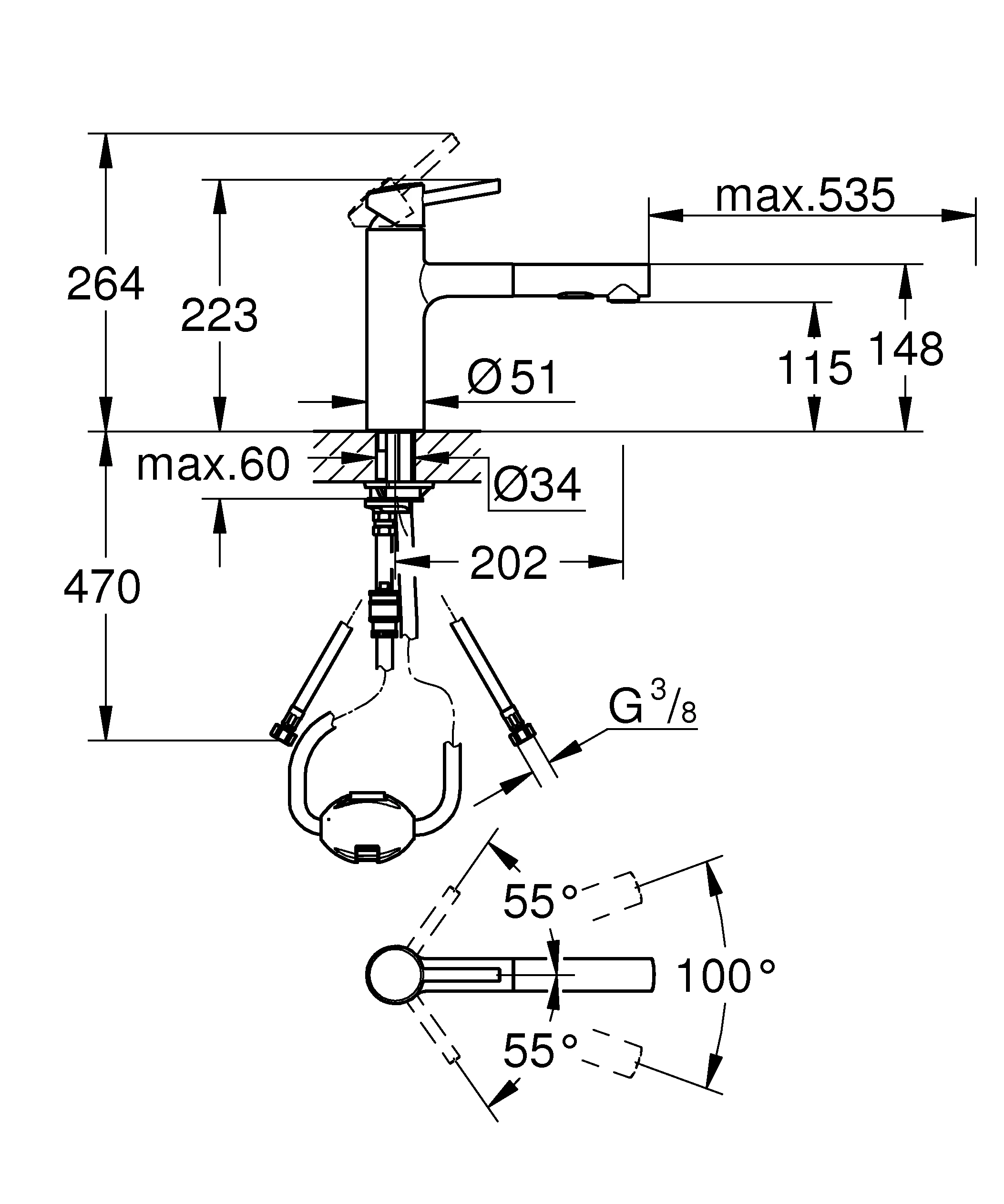 Einhand-Spültischbatterie Concetto 30273_1, mittelhoher Auslauf, Einlochmontage, herausziehbare Dual Spülbrause, chrom