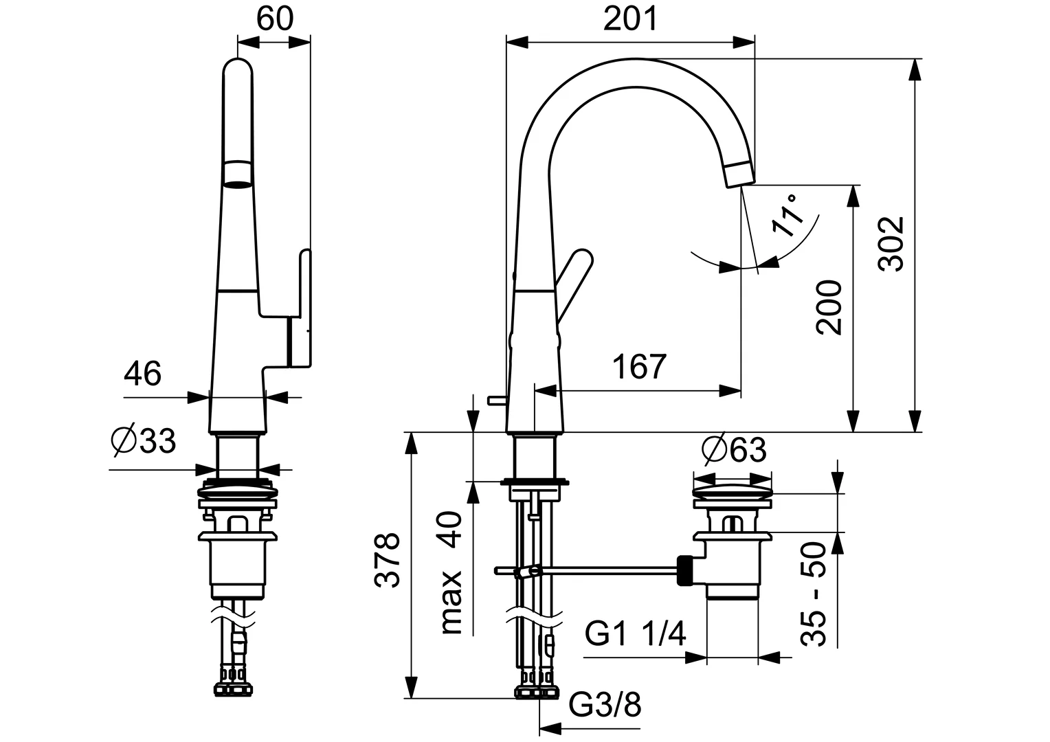 HansaDESIGNO Style Waschtischarmatur 5103 Zugstangenablaufgarnitur Ausladung 167 mm DN15 Chrom