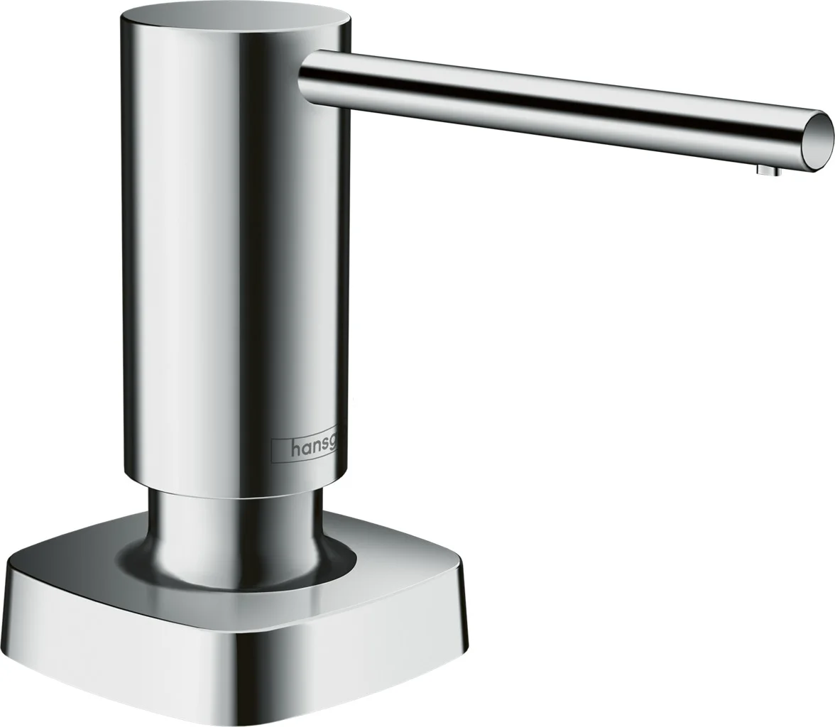 Hansgrohe Spülmittelspender A71 chrom, Ausladung 91 mm, Metall, korrosionsbeständiges Auslaufrohr, Flascheninhalt 500 ml, Dosiermenge 2 ml, für Einbau in Arbeitsplatten bis 55 mm, einfache Montage ohne Werkzeug Hansgrohe Spülmittelspender A71 chrom, Ausladung 91 mm, Metall, korrosionsbeständiges Auslaufrohr, Flascheninhalt 500 ml, Dosiermenge 2 ml, für Einbau in Arbeitsplatten bis 55 mm, einfache Montage ohne Werkzeug