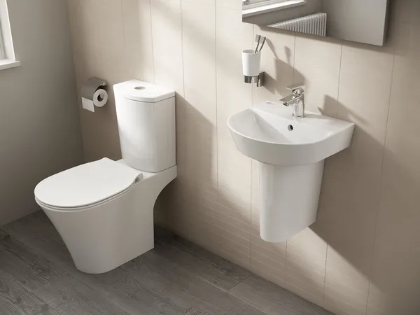 Stand-Tiefspül-WC-Kombi ConnectAIR, AquaBlade, Abgang außen waagrerecht, 365x400x400mm, Weiß Stand-Tiefspül-WC-Kombi ConnectAIR, AquaBlade, Abgang außen waagrerecht, 365x400x400mm, Weiß