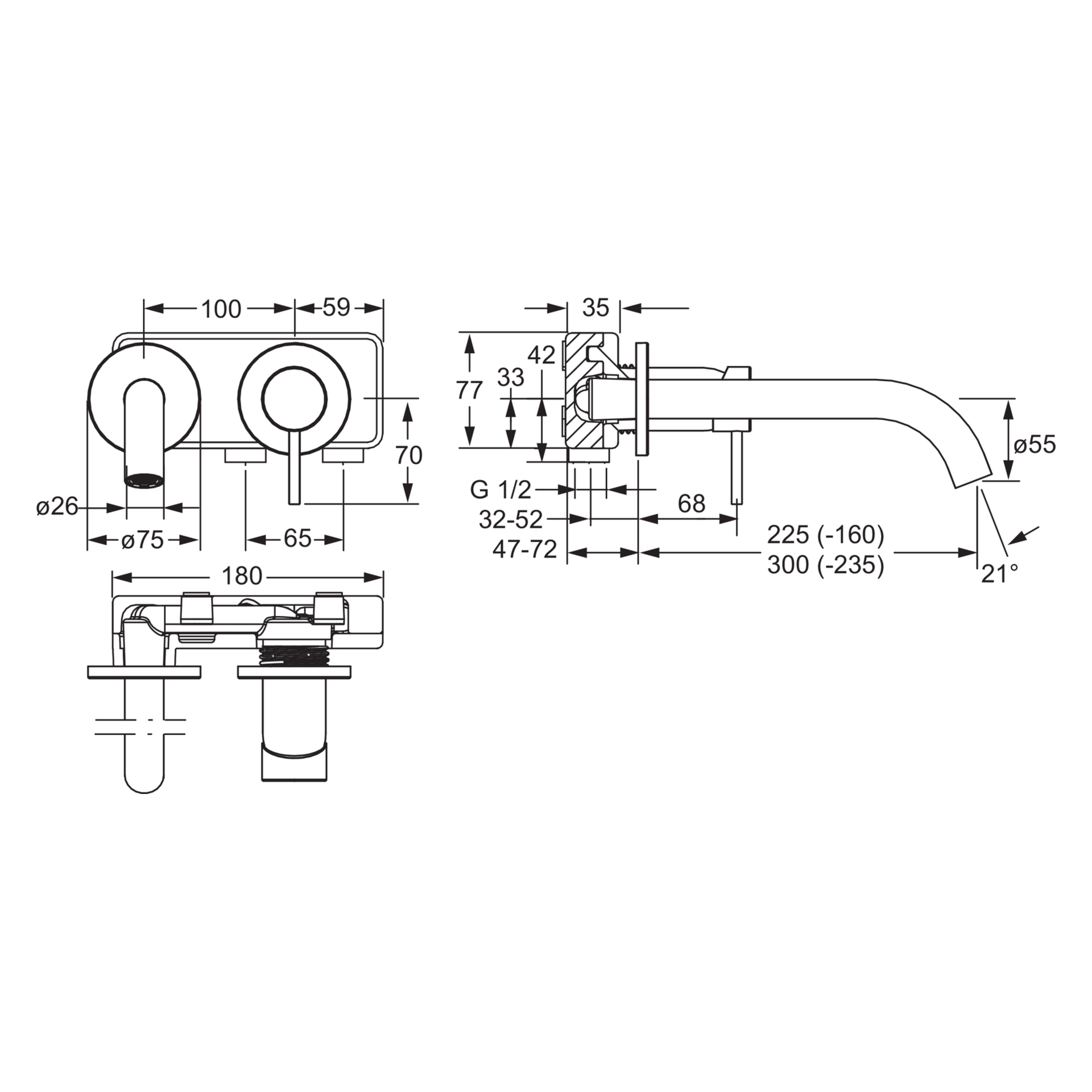 Einhebelmischer Fertigmontageset für Waschtischbatterie PUBLIC 5794 Rosette rund Ausladung 225 mm Chrom Einhebelmischer Fertigmontageset für Waschtischbatterie PUBLIC 5794 Rosette rund Ausladung 225 mm Chrom