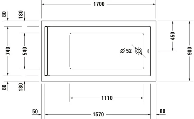 Duravit Whirlwanne „Starck“ rechteck 170 × 90 cm, Fußablauf