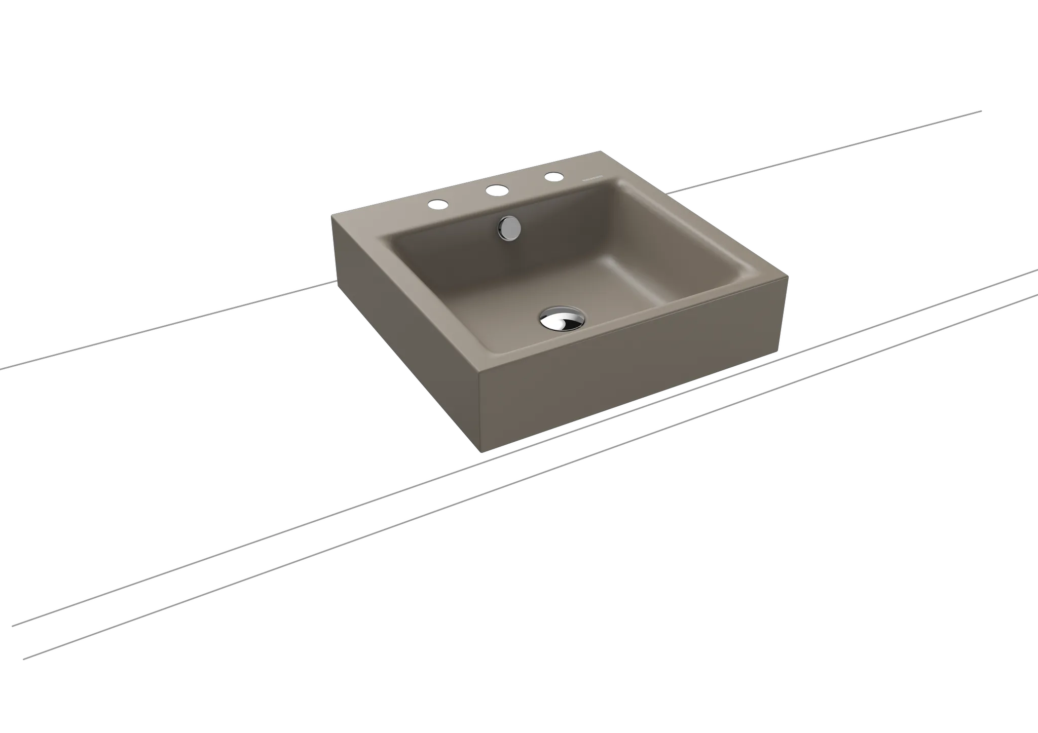 Aufsatzwaschtisch „Puro“ 46 × 46 cm, mit Überlauf, mit Hahnlochbohrung in warm grey 60 mit Perl-Effekt Aufsatzwaschtisch „Puro“ 46 × 46 cm, mit Überlauf, mit Hahnlochbohrung in warm grey 60 mit Perl-Effekt