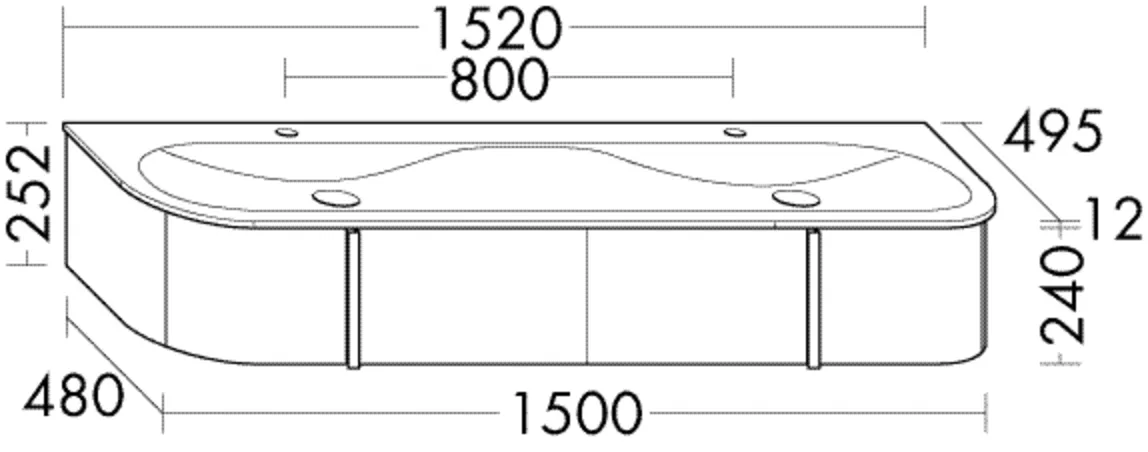 Lavo 2.0 Doppelwaschtisch von burgbad in Velvet, 1520 mm breit, 495 mm tief, 252 mm hoch Lavo 2.0 Doppelwaschtisch von burgbad in Velvet, 1520 mm breit, 495 mm tief, 252 mm hoch