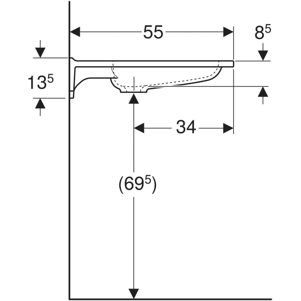 Publica Waschtisch eckiges Design, mit Ausschnitten, barrierefrei: B=70cm, T=55cm, Hahnloch=ohne, Überlauf=ohne, weiß-alpin