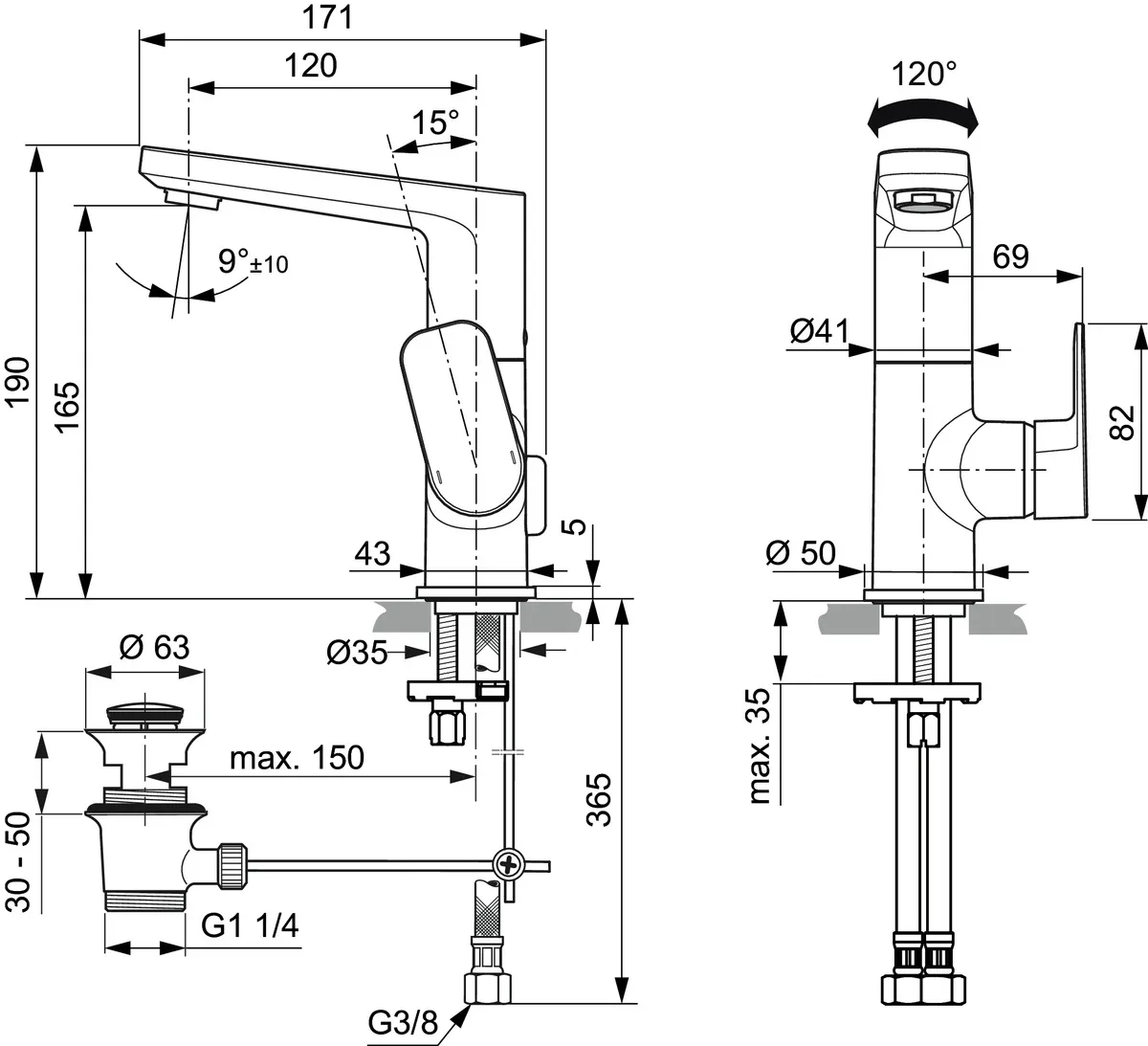 Einhand-Waschtischarmatur „TonicII“ Ausladung 120 mm