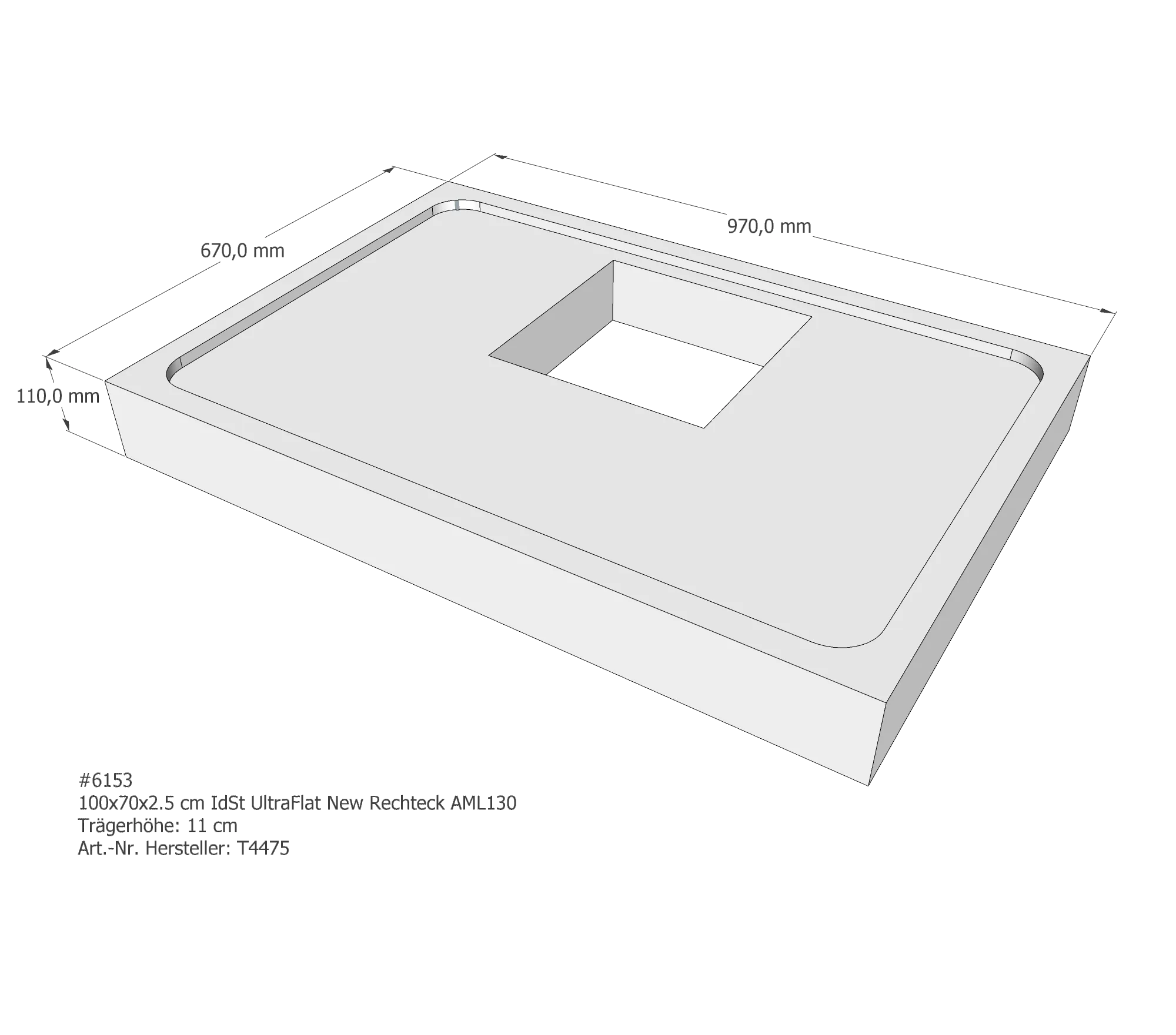Duschwannenträger passend für Ideal Standard Ultra Flat New 100 × 70 × 2,5 cm
