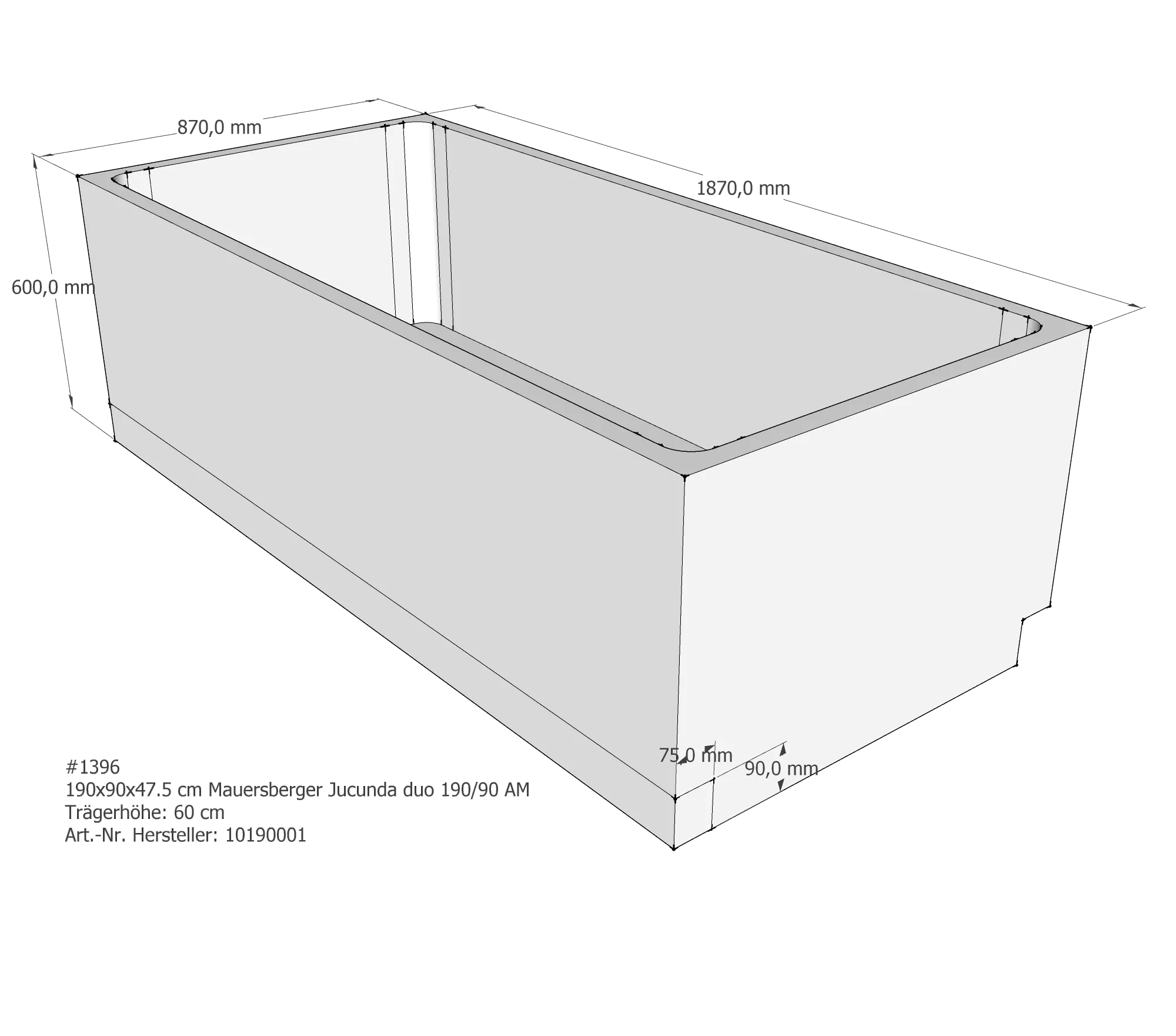 Badewannenträger für Mauersberger Jucunda 190/90 duo 190 × 90 × 47,5 cm