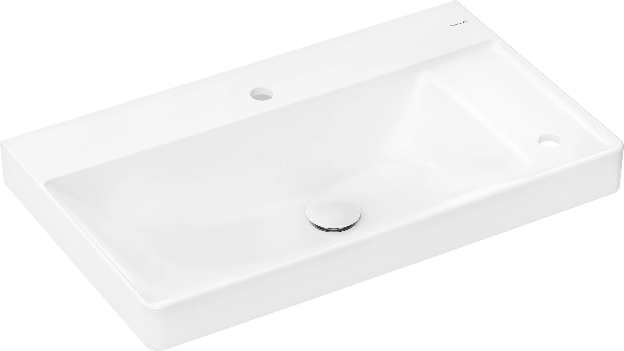 Hansgrohe Aufsatzwaschtisch Xelu Q, weiß, 800x480 mm, geschliffen, mit Ablage rechts, 2 Hahnlöcher, ohne Überlauf