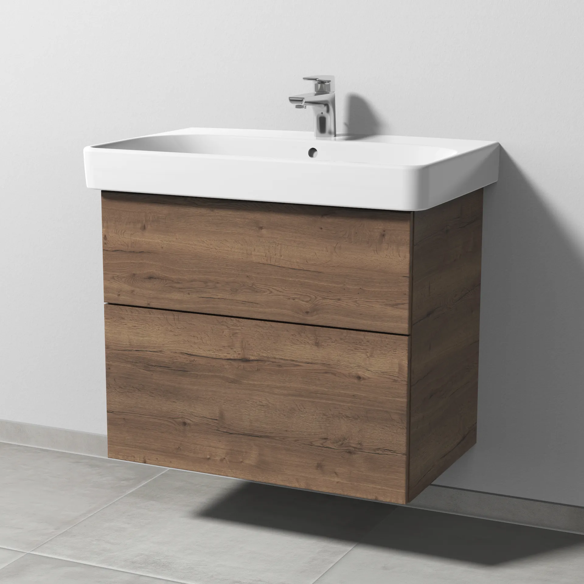 Sanipa Waschtischunterschrank „3way“ passend zu Keramik-Waschtische Smyle Square von Geberit 680 × 593 × 442 mm in Eiche Tabak