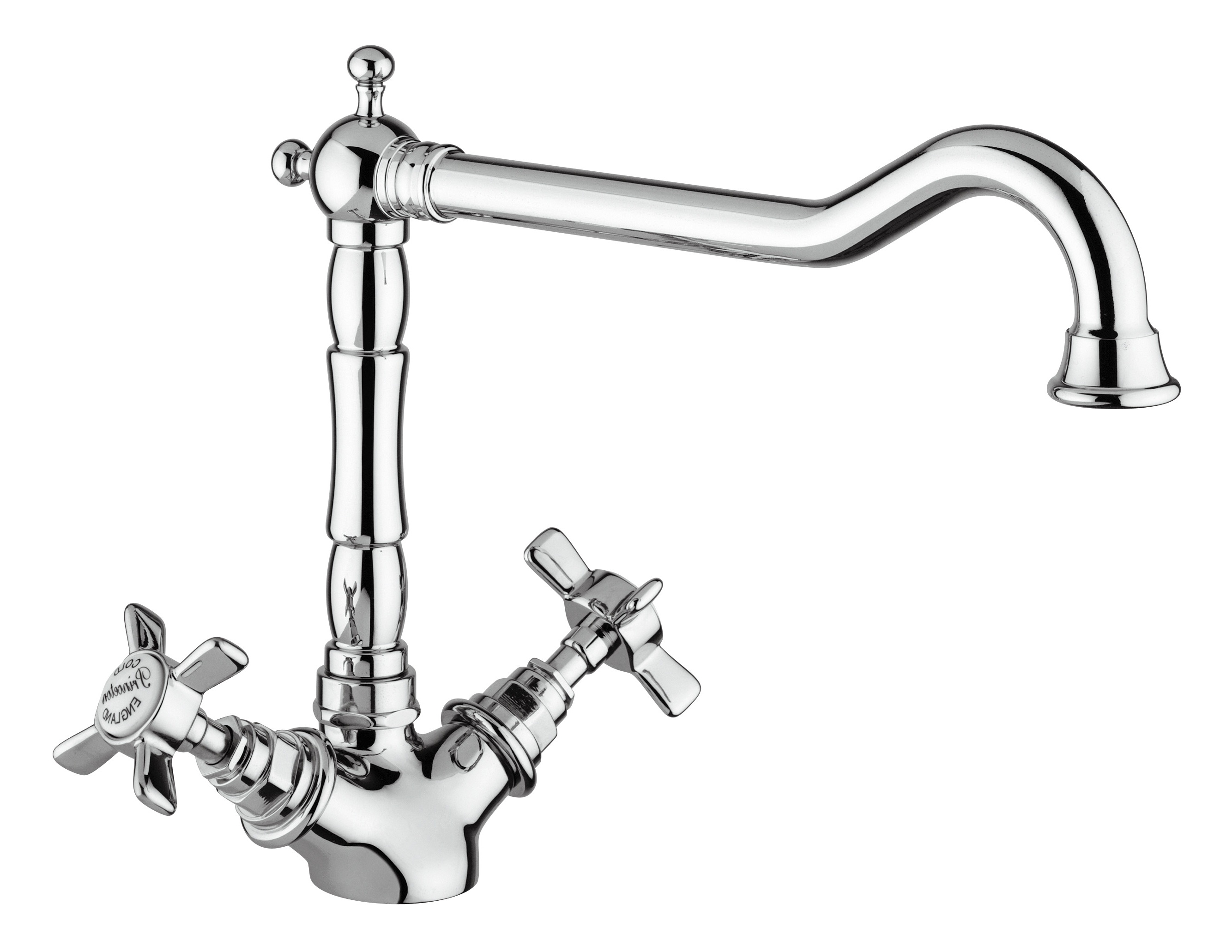 Spültisch-Einlochbatterie AqvaRetro II - schwenkbarer Auslauf - keramische Innenoberteile 90° - flexible Druckschläuche 3/8", DVGW W270 - chrom Spültisch-Einlochbatterie AqvaRetro II - schwenkbarer Auslauf - keramische Innenoberteile 90° - flexible Druckschläuche 3/8", DVGW W270 - chrom