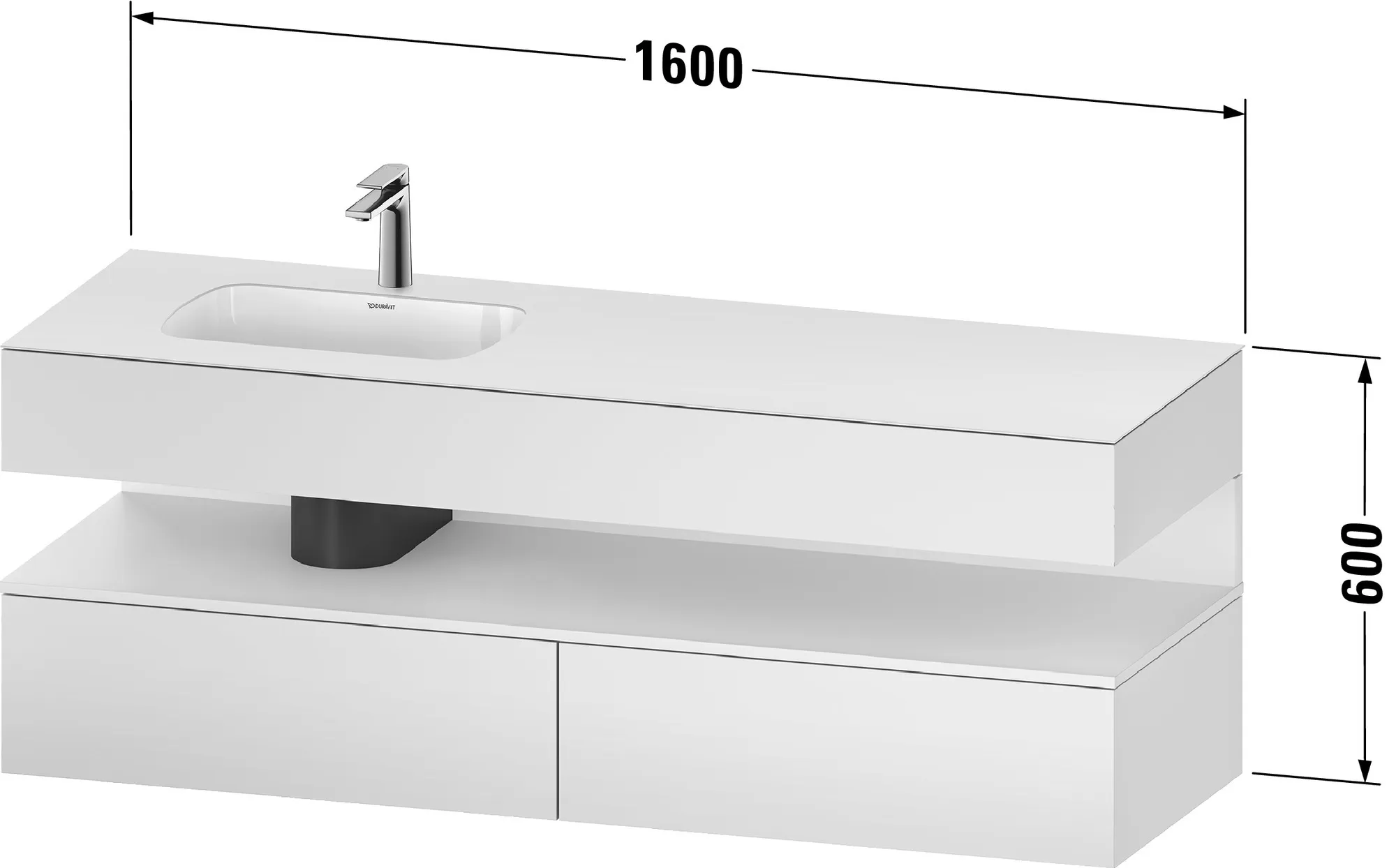 Einbauwaschtisch mit Konsolenwaschtischunterbau „Qatego“ 160 × 50 × 60 cm, mit Beleuchtung