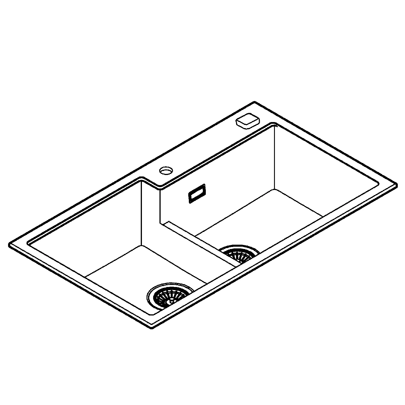 Kompositspüle K500 31649, Modell: K500 90-C 86/50 2.0 rev, Montageart: Standard-Einbauspüle, Maße: 860 x 500 mm, 1 Becken: 390 x 430 x 200 mm, 2 Becken: 380 x 365 x 200 mm, granit schwarz